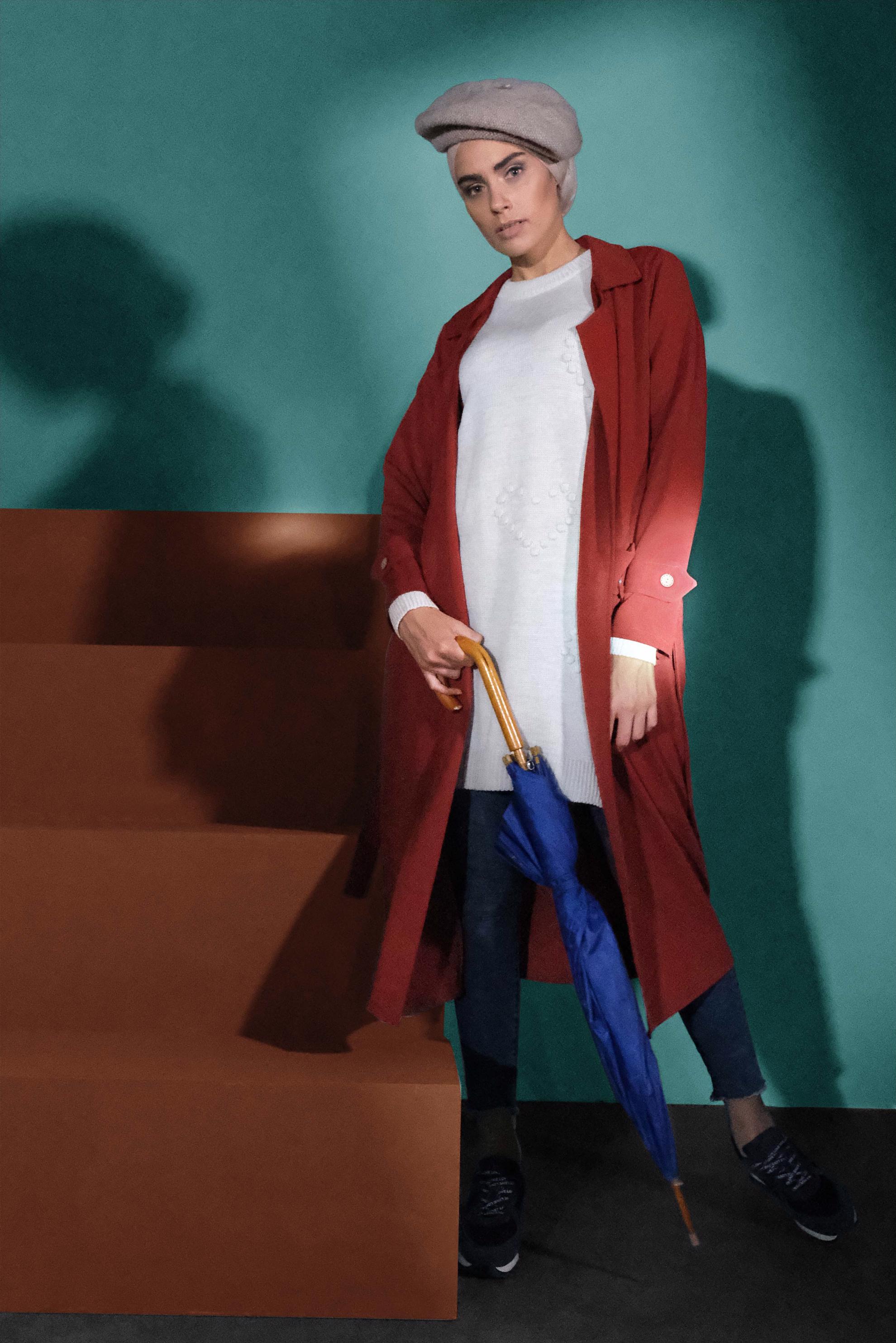 Hijab clothing ORANGE CORDUROY TRENCH-COAT 4030  