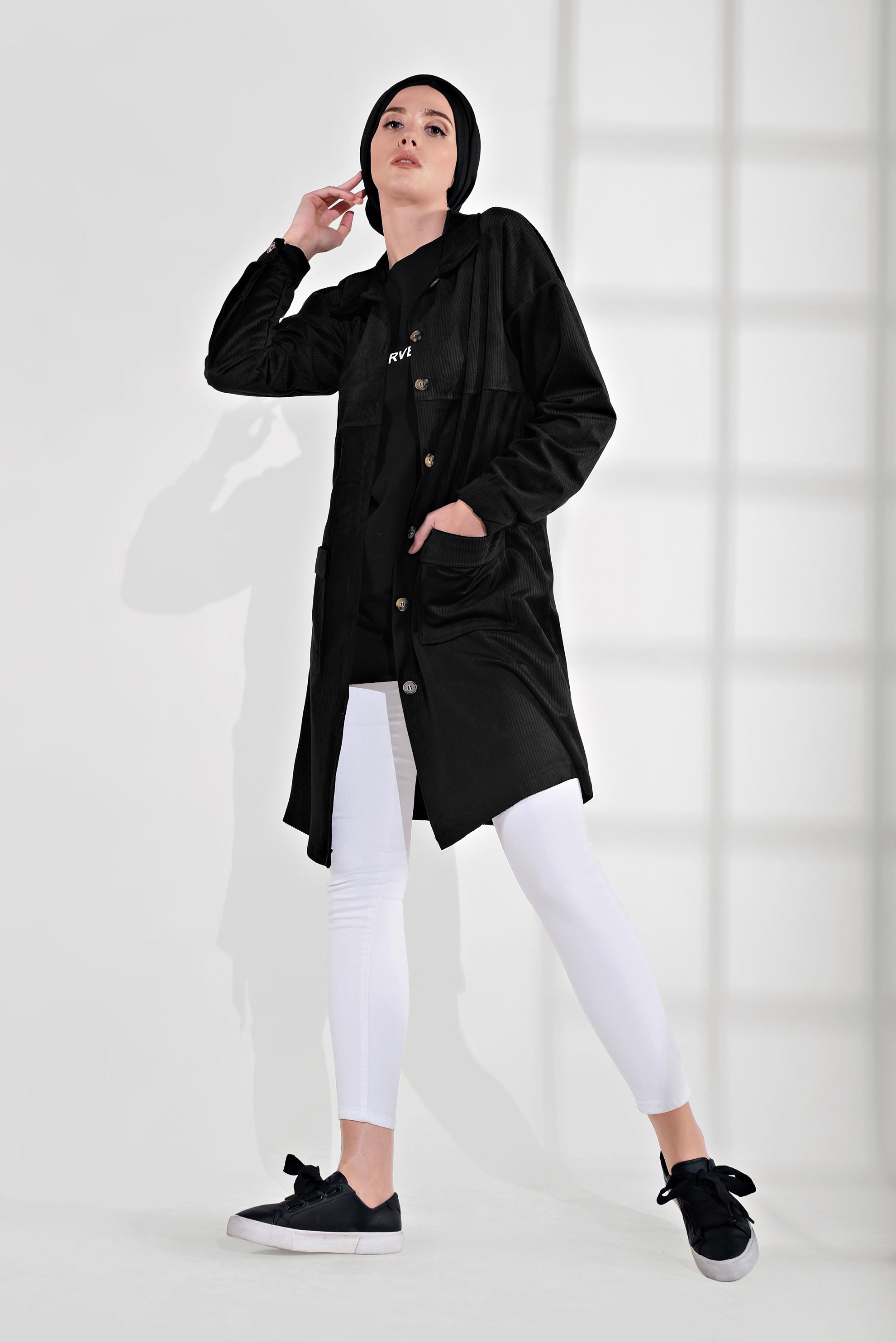 Hijab clothing BLACK VELVET TRENCH-COAT 4031