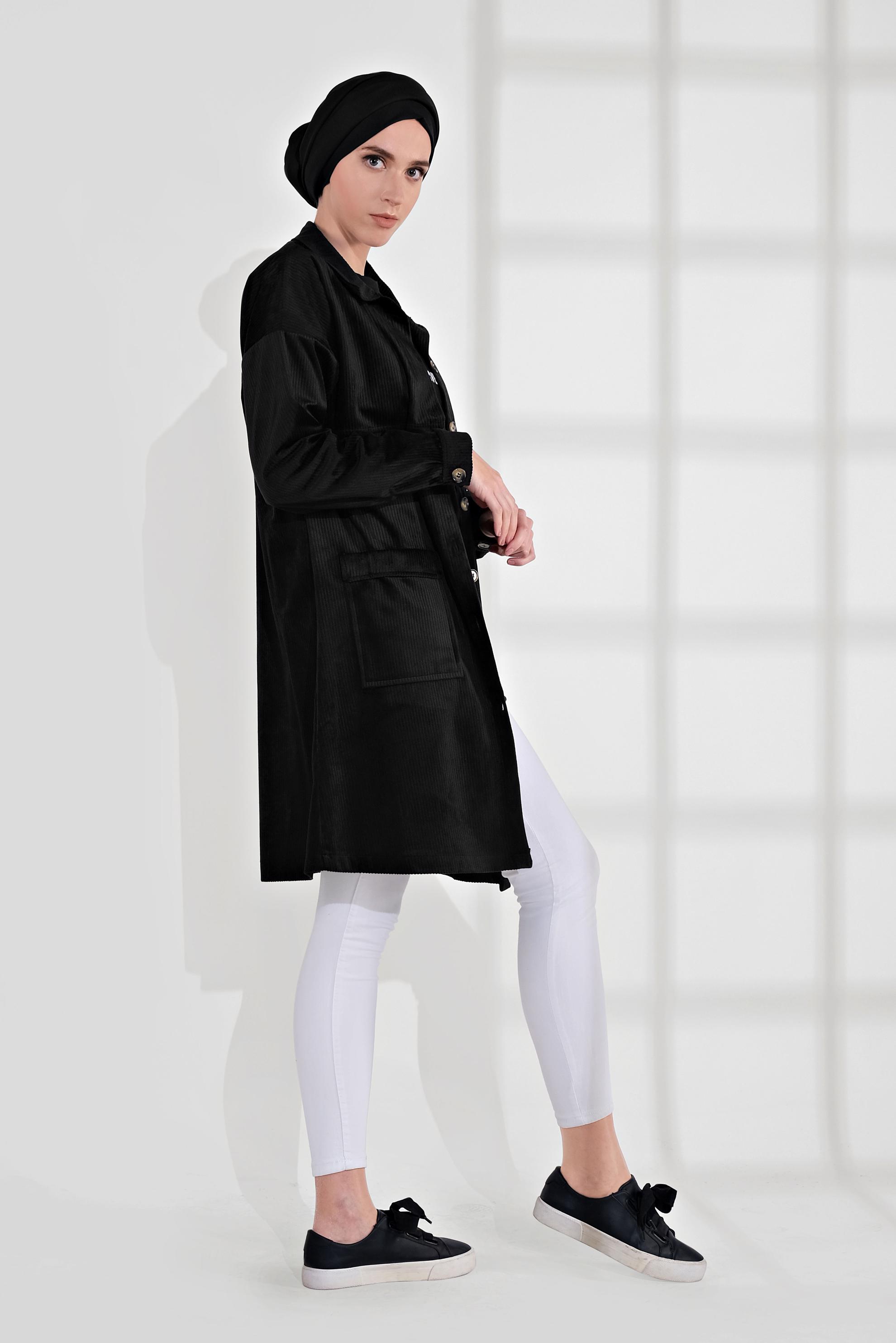 Hijab clothing BLACK VELVET TRENCH-COAT 4031