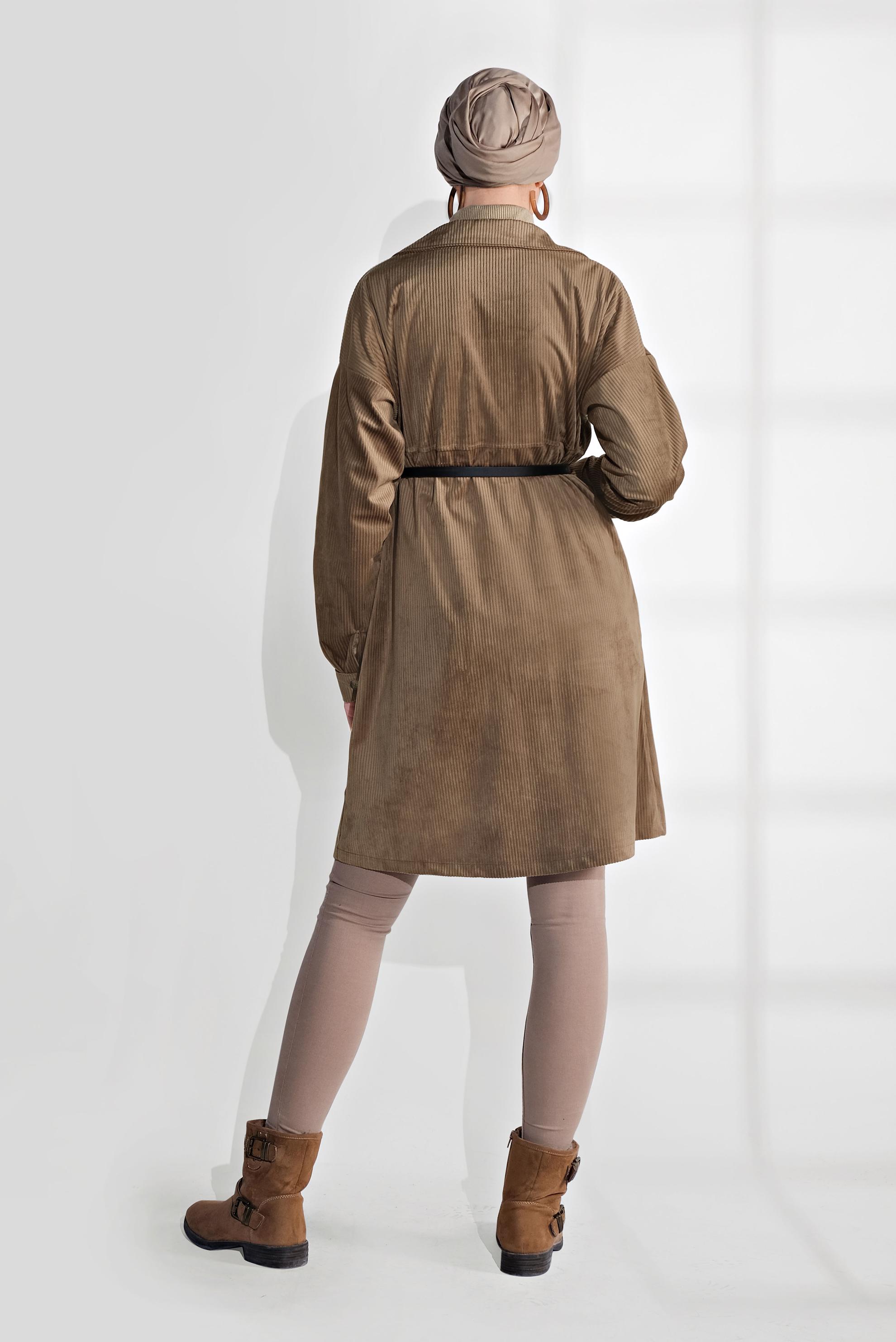 Tesettür giyim KAHVE KADİFE TRENÇKOT 4031