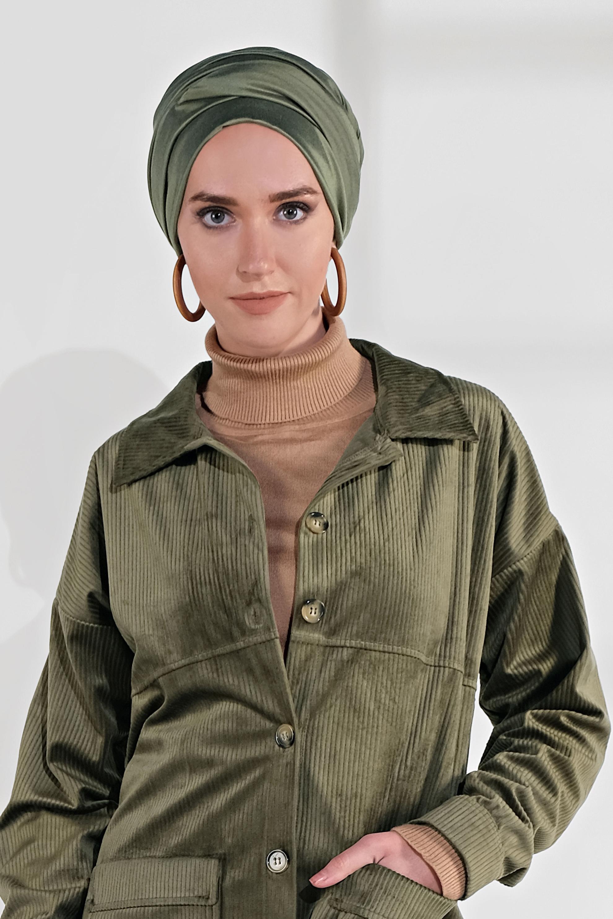 Hijab clothing KHAKI VELVET TRENCH-COAT 4031