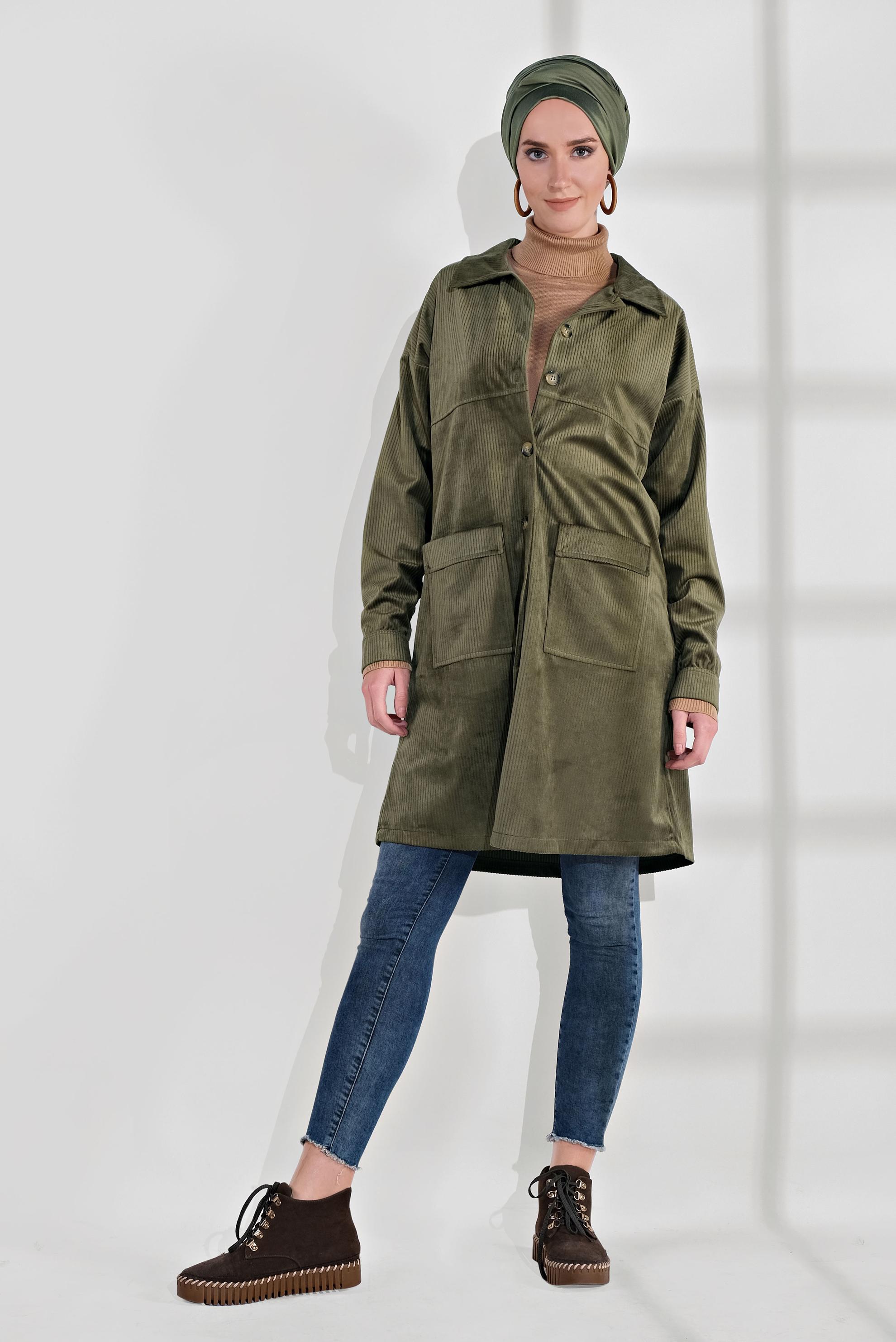 Hijab clothing KHAKI VELVET TRENCH-COAT 4031