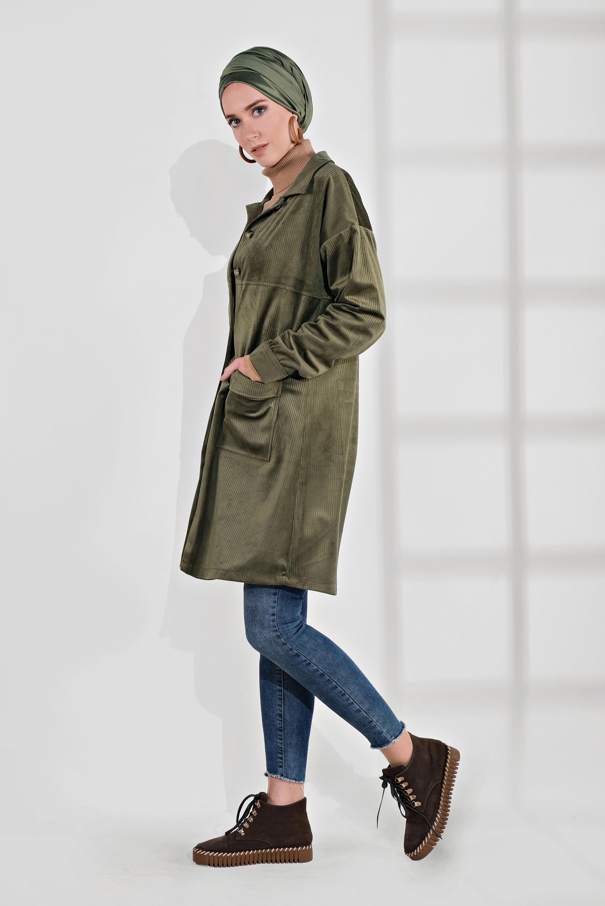 Hijab clothing KHAKI VELVET TRENCH-COAT 4031