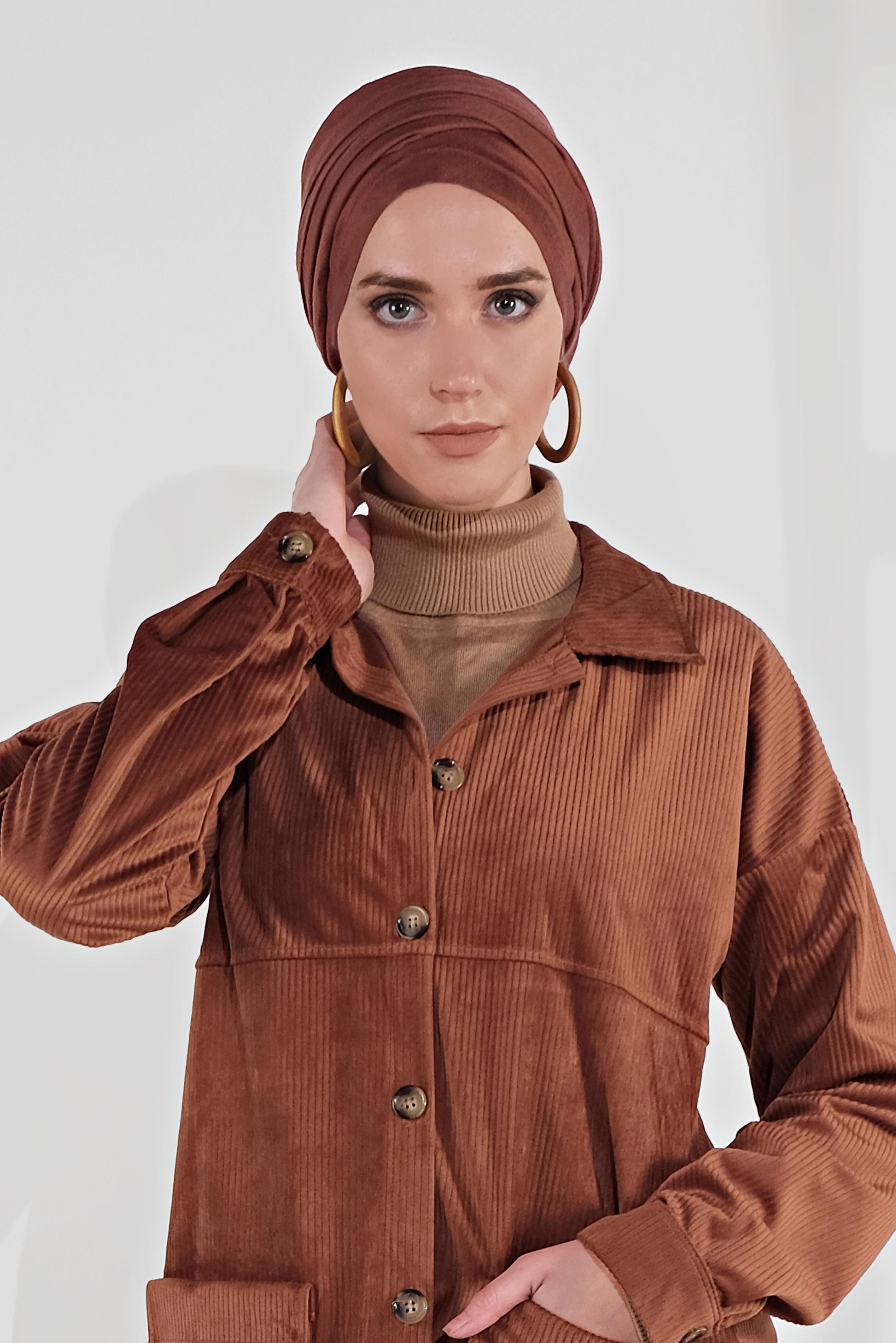 Hijab clothing ORANGE VELVET TRENCH-COAT 4031
