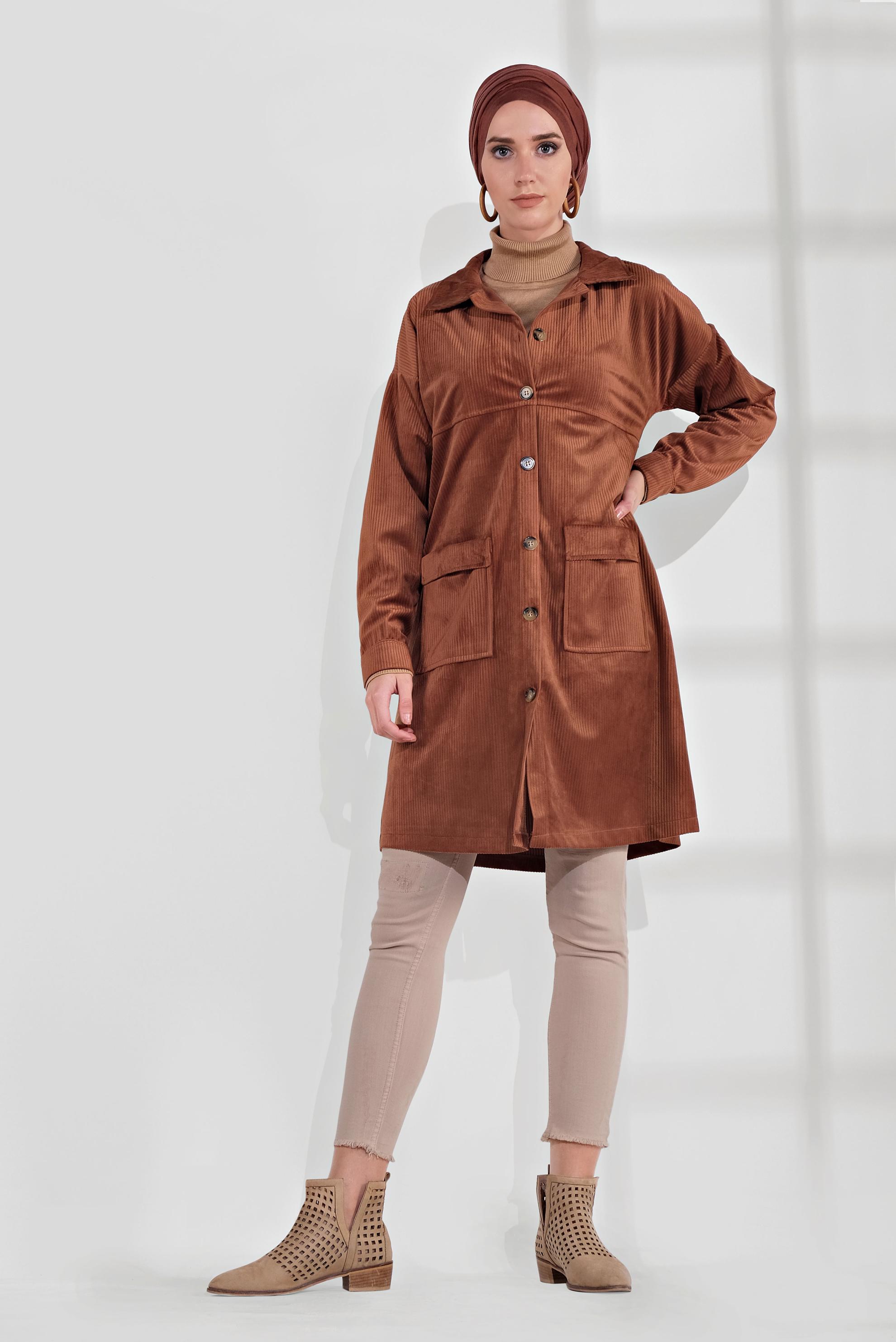 Hijab clothing ORANGE VELVET TRENCH-COAT 4031