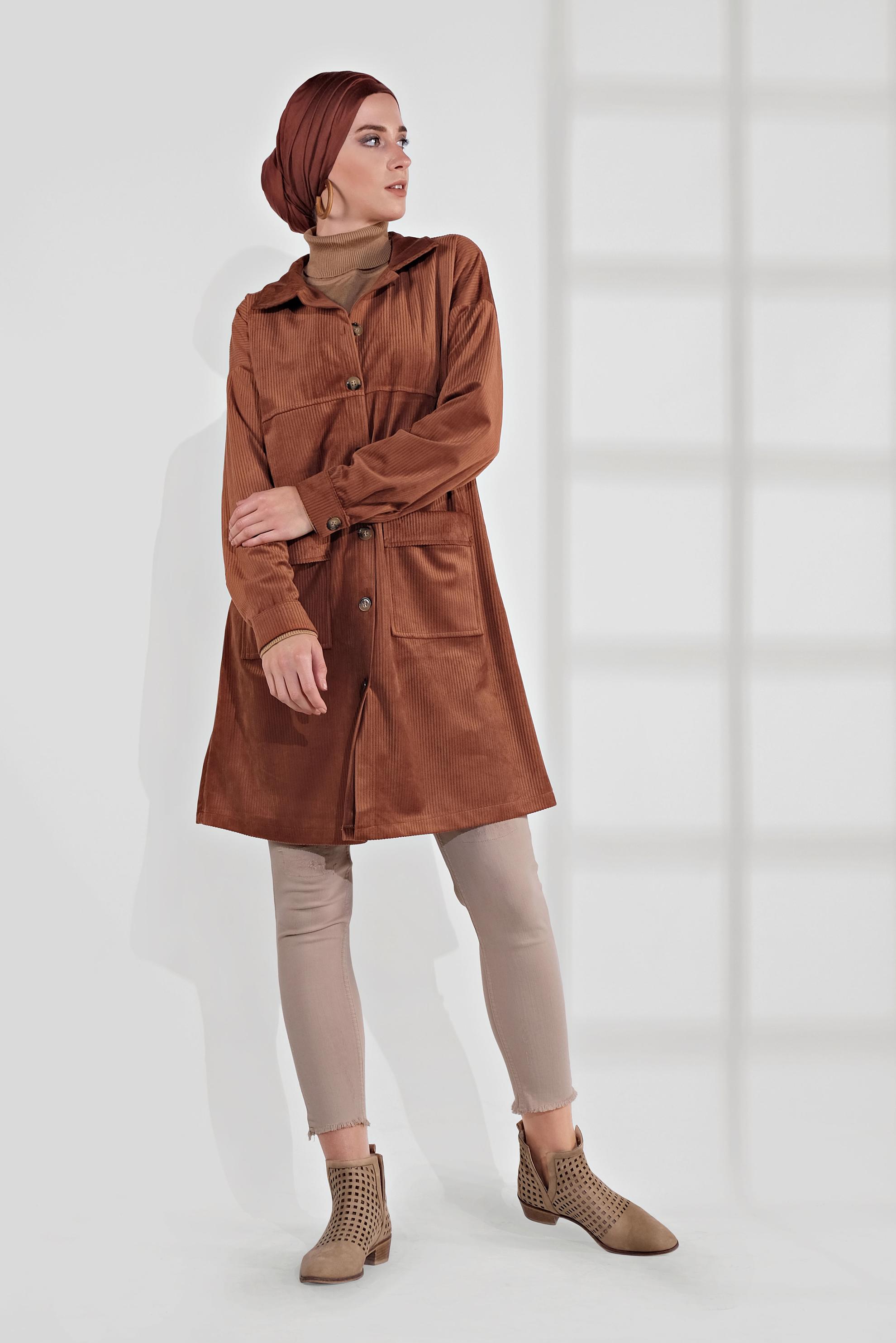 Hijab clothing ORANGE VELVET TRENCH-COAT 4031
