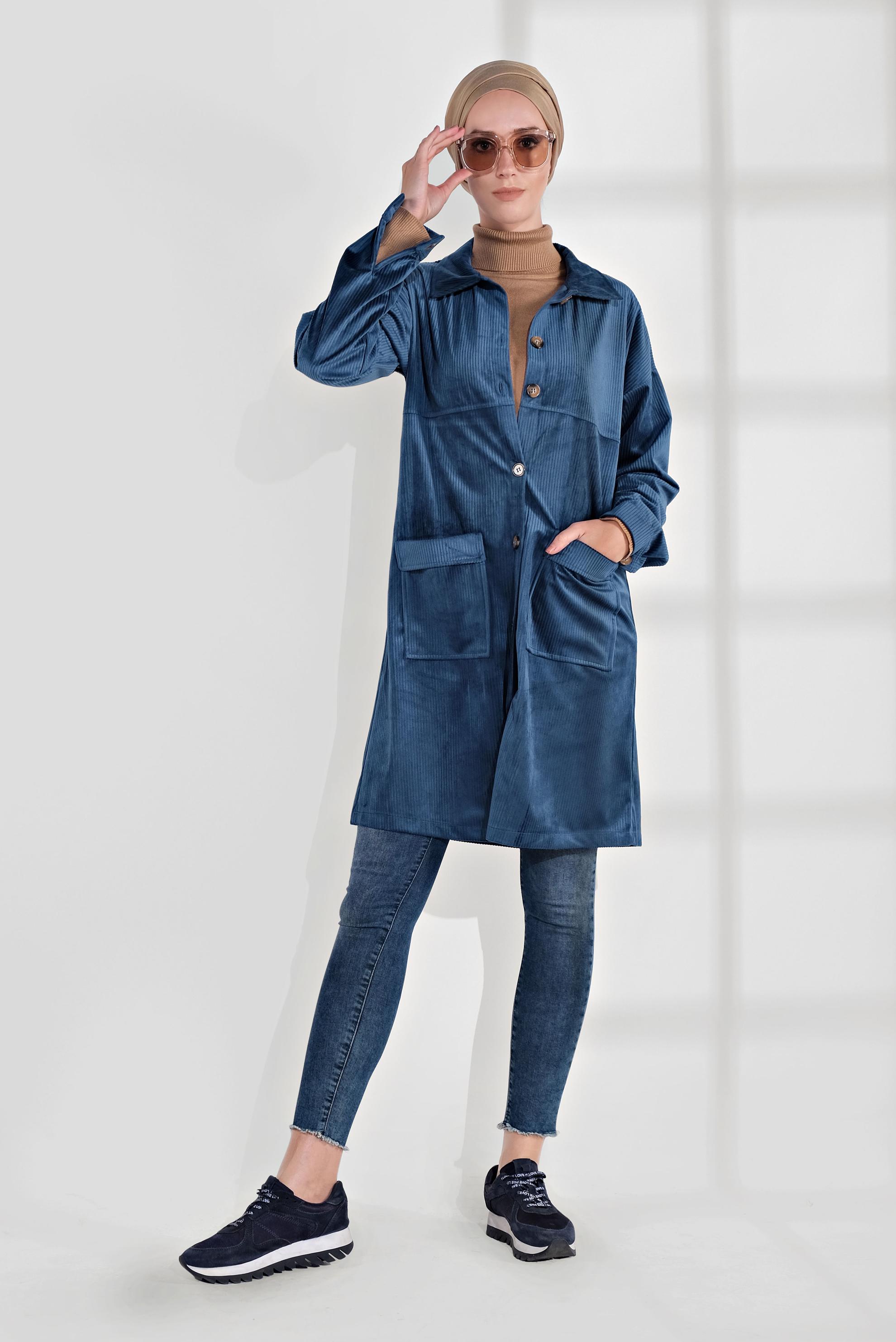 Hijab clothing BLUE VELVET TRENCH-COAT 4031