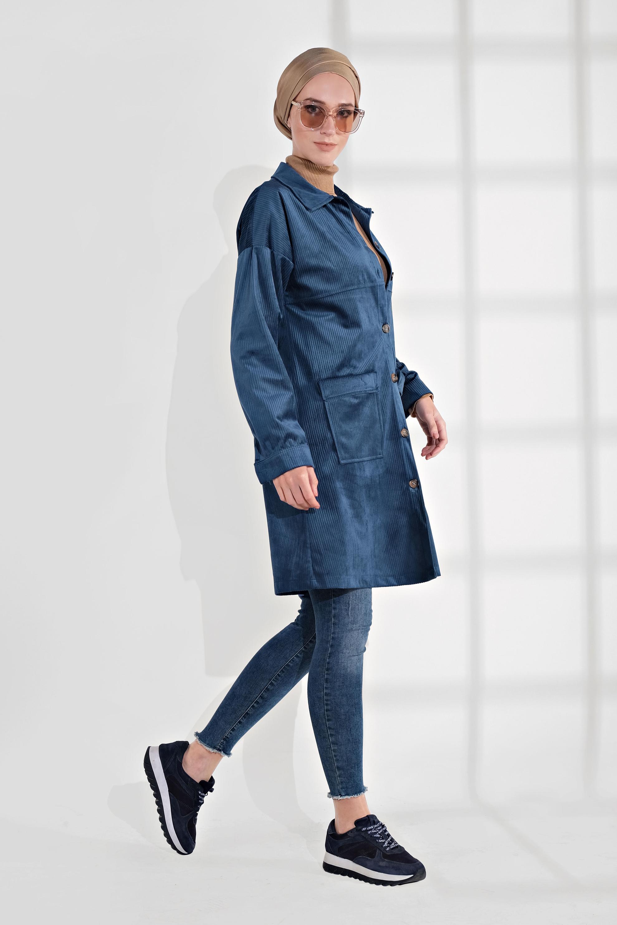 Hijab clothing BLUE VELVET TRENCH-COAT 4031