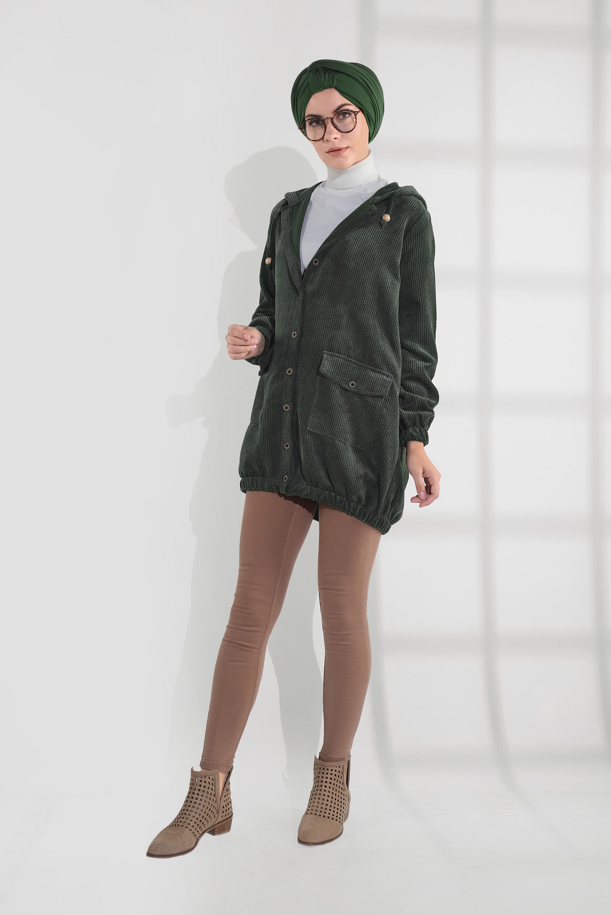 Hijab clothing KHAKI CORDUROY TRENCH-COAT 4032