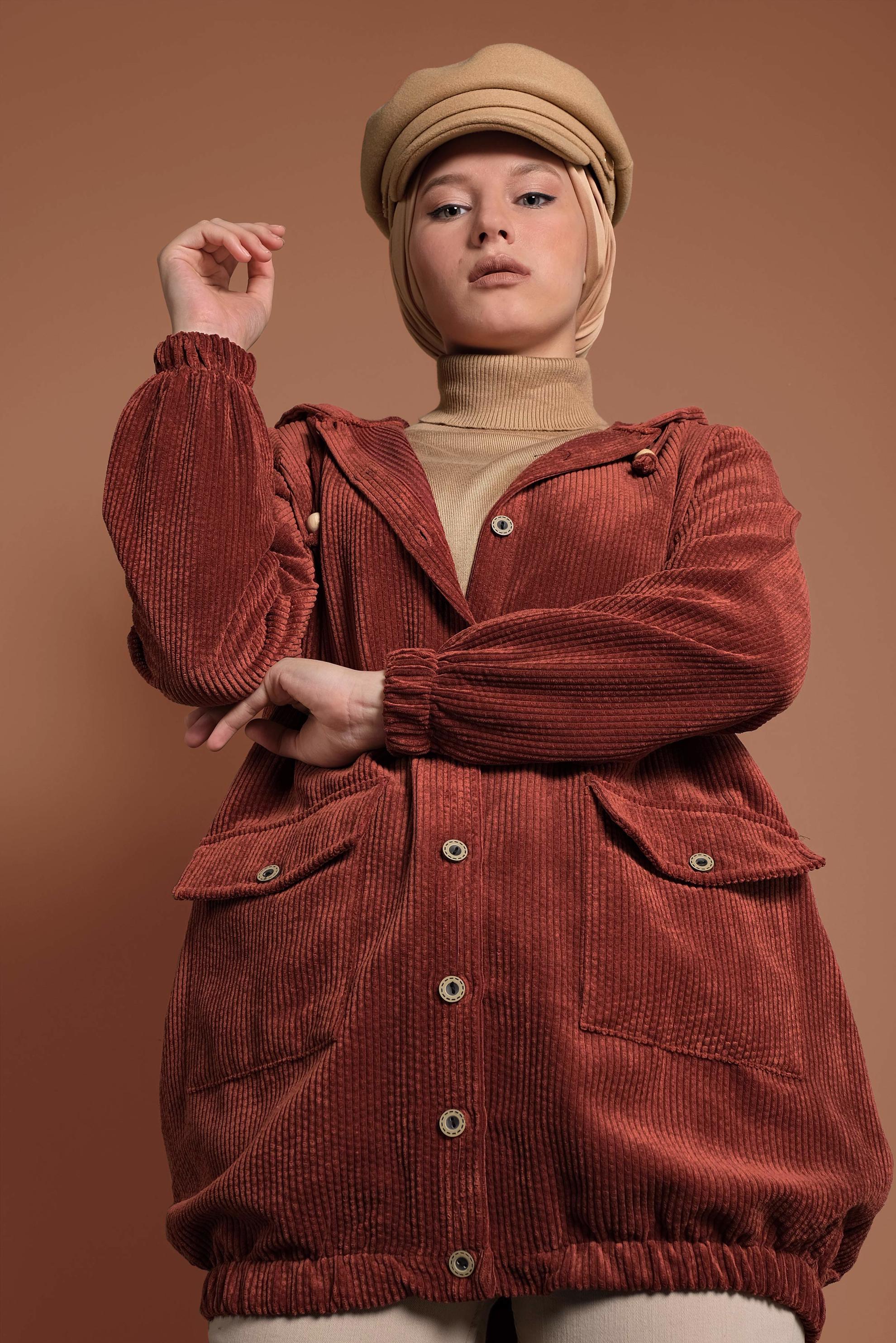 Hijab clothing ORANGE CORDUROY TRENCH-COAT 4032