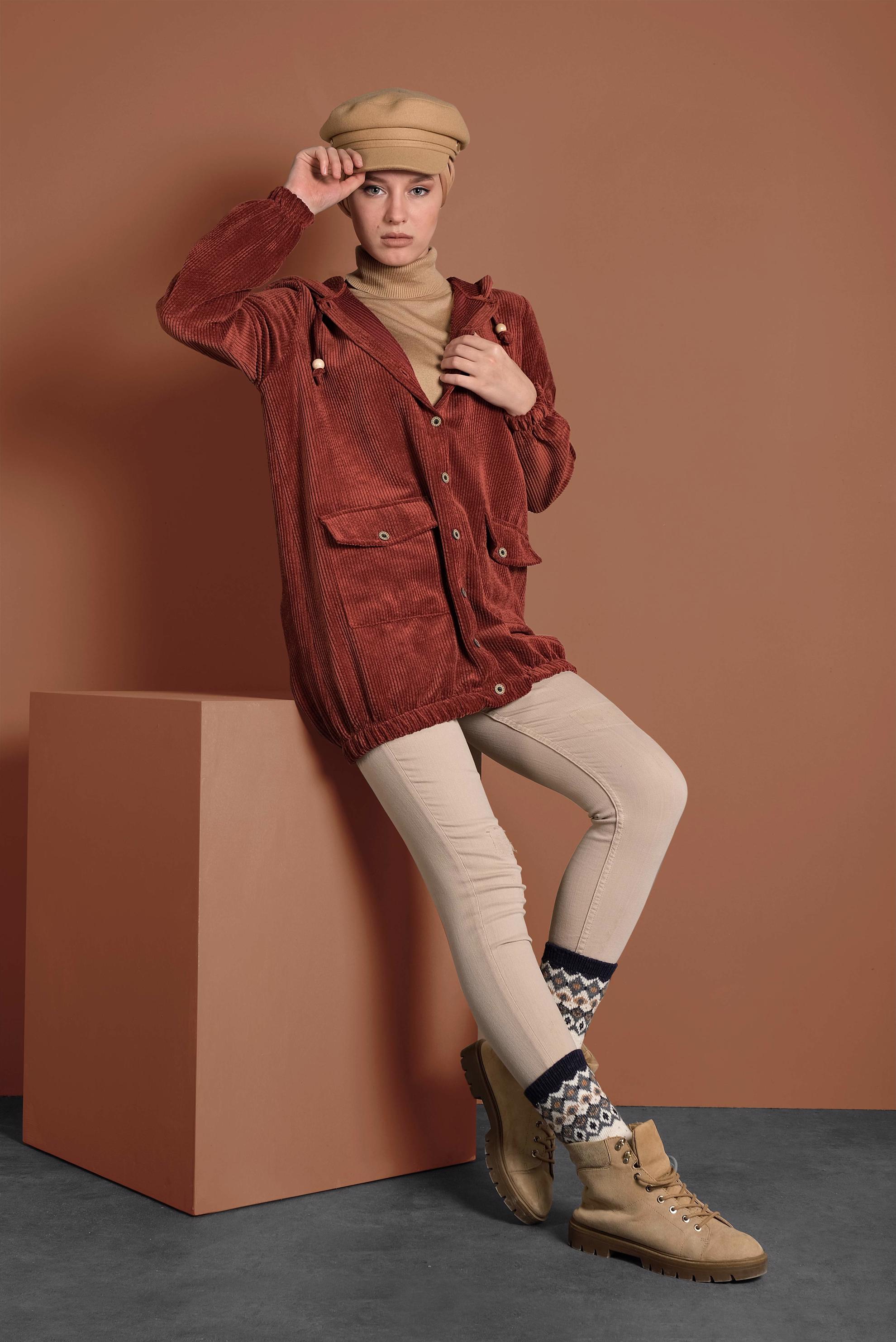 Hijab clothing ORANGE CORDUROY TRENCH-COAT 4032