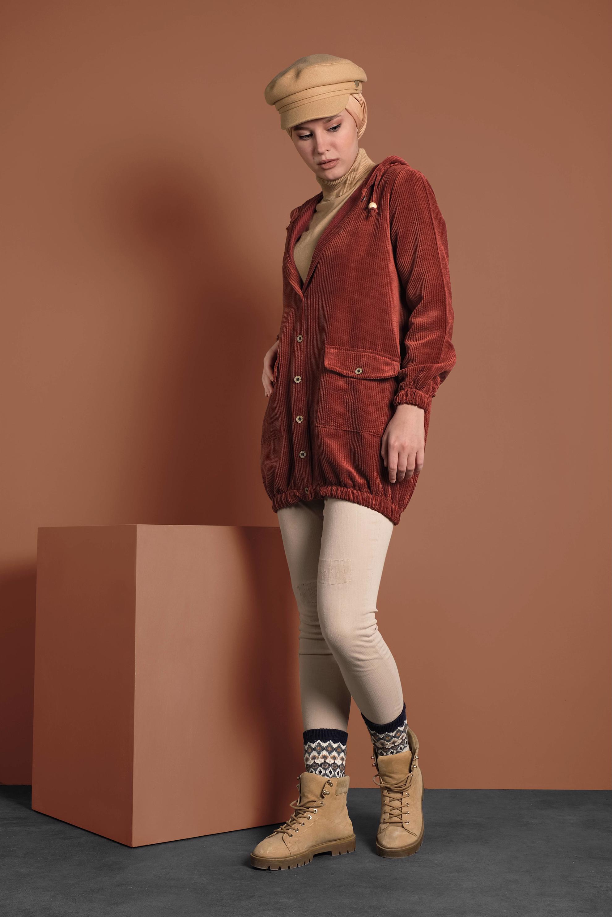 Hijab clothing ORANGE CORDUROY TRENCH-COAT 4032