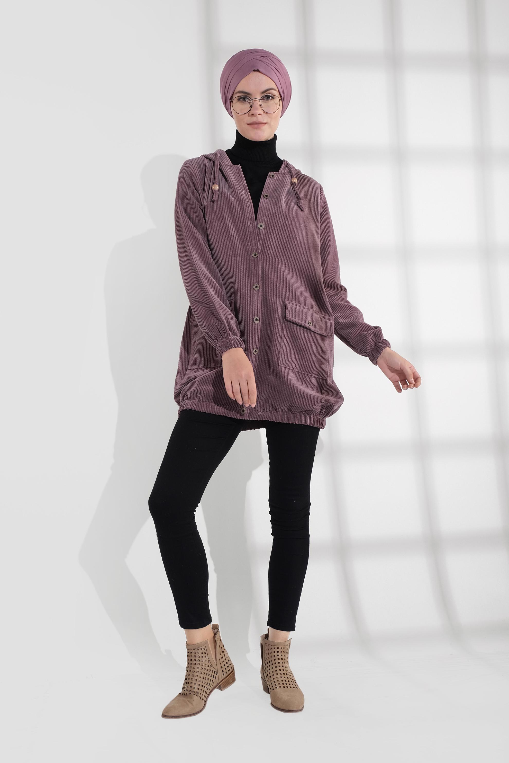 Hijab clothing PINK CORDUROY TRENCH-COAT 4032