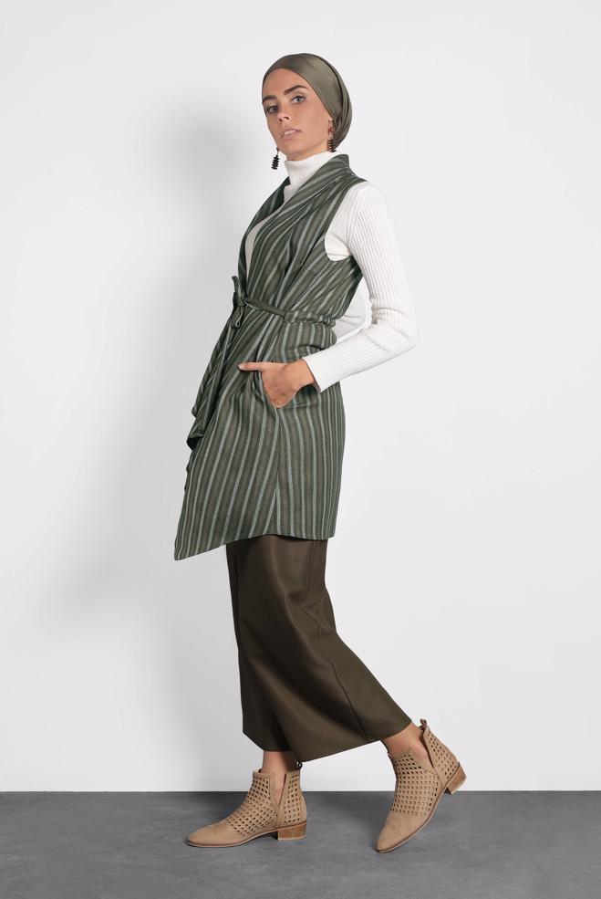 Vêtements hijab KAKI GILET À COUPE ASYMÉTRIQUE 40234  - ALVİNA