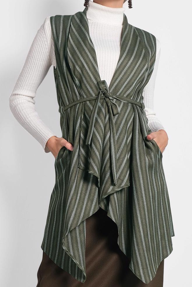 Vêtements hijab KAKI GILET À COUPE ASYMÉTRIQUE 40234  - ALVİNA