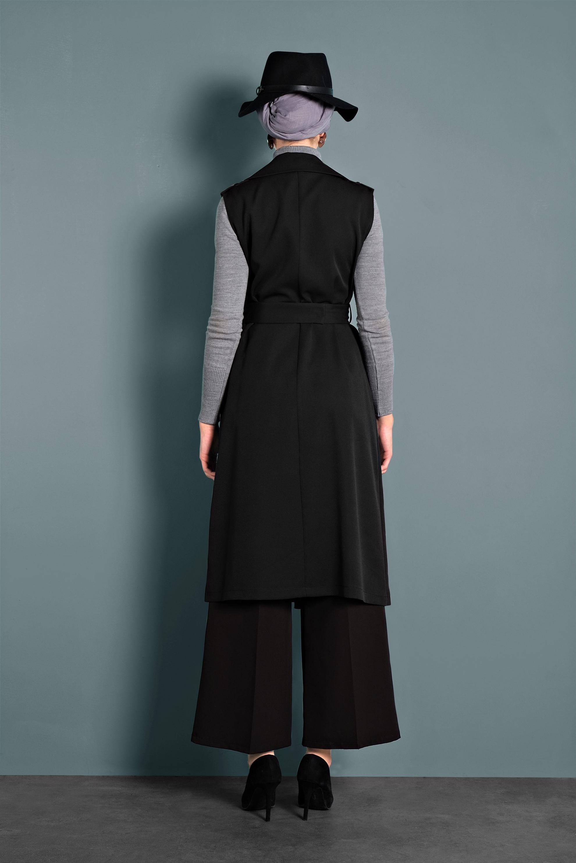 Tesettür giyim SİYAH KRUVAZE DÜĞMELİ YELEK 40245