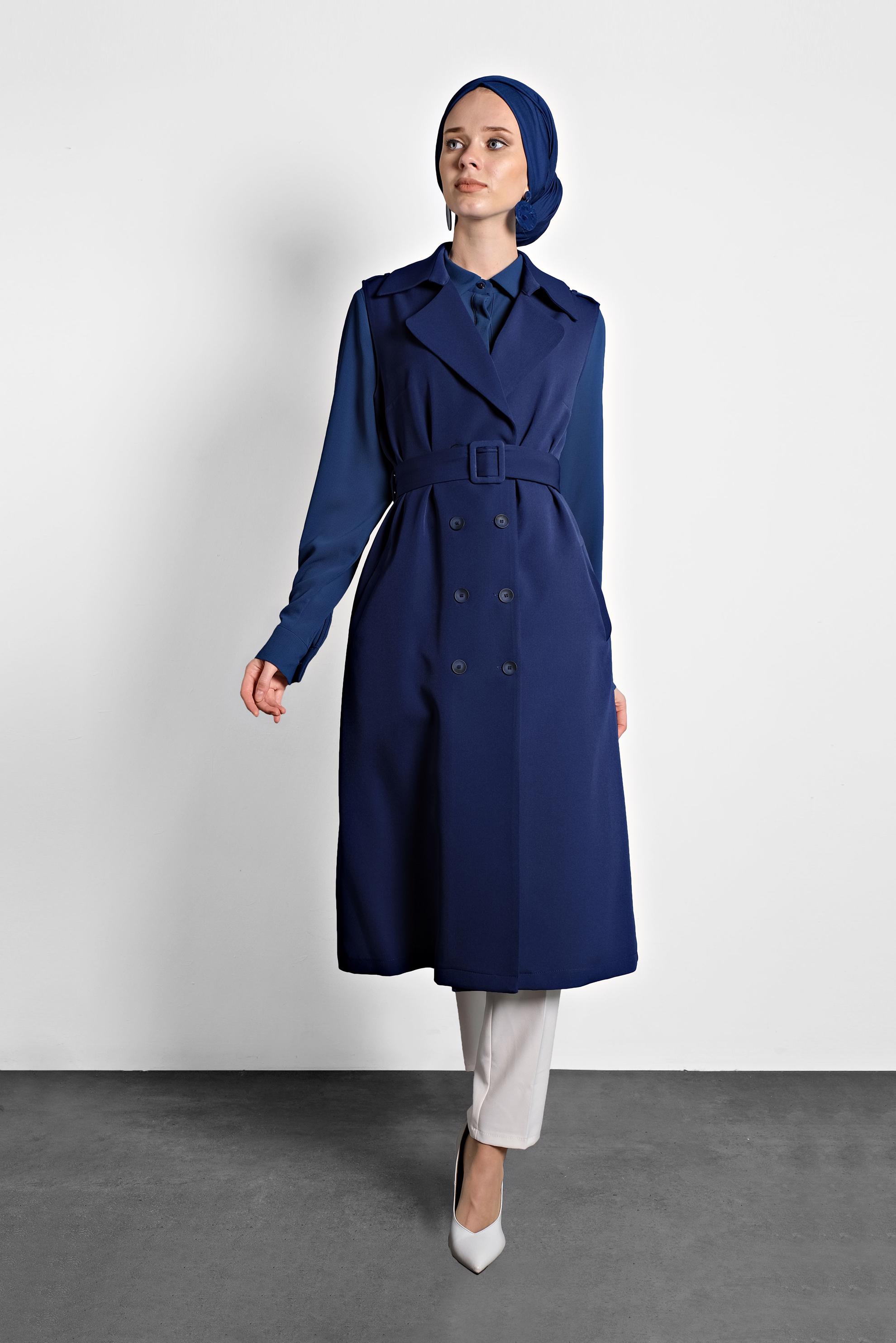 Tesettür giyim LACİVERT KRUVAZE DÜĞMELİ YELEK 40245