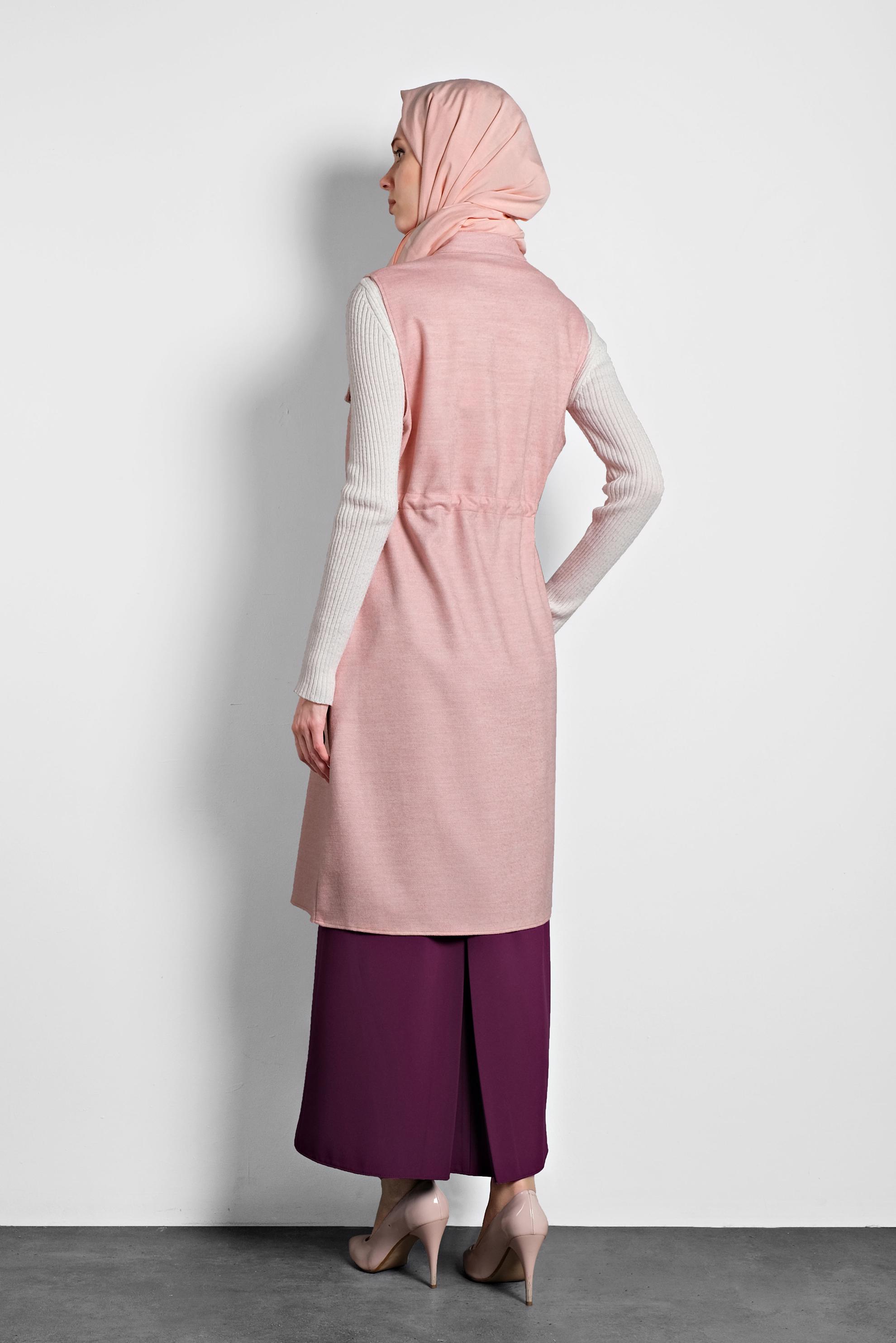 Tesettür giyim PUDRA BELİ BÜZGÜLÜ YELEK 40300