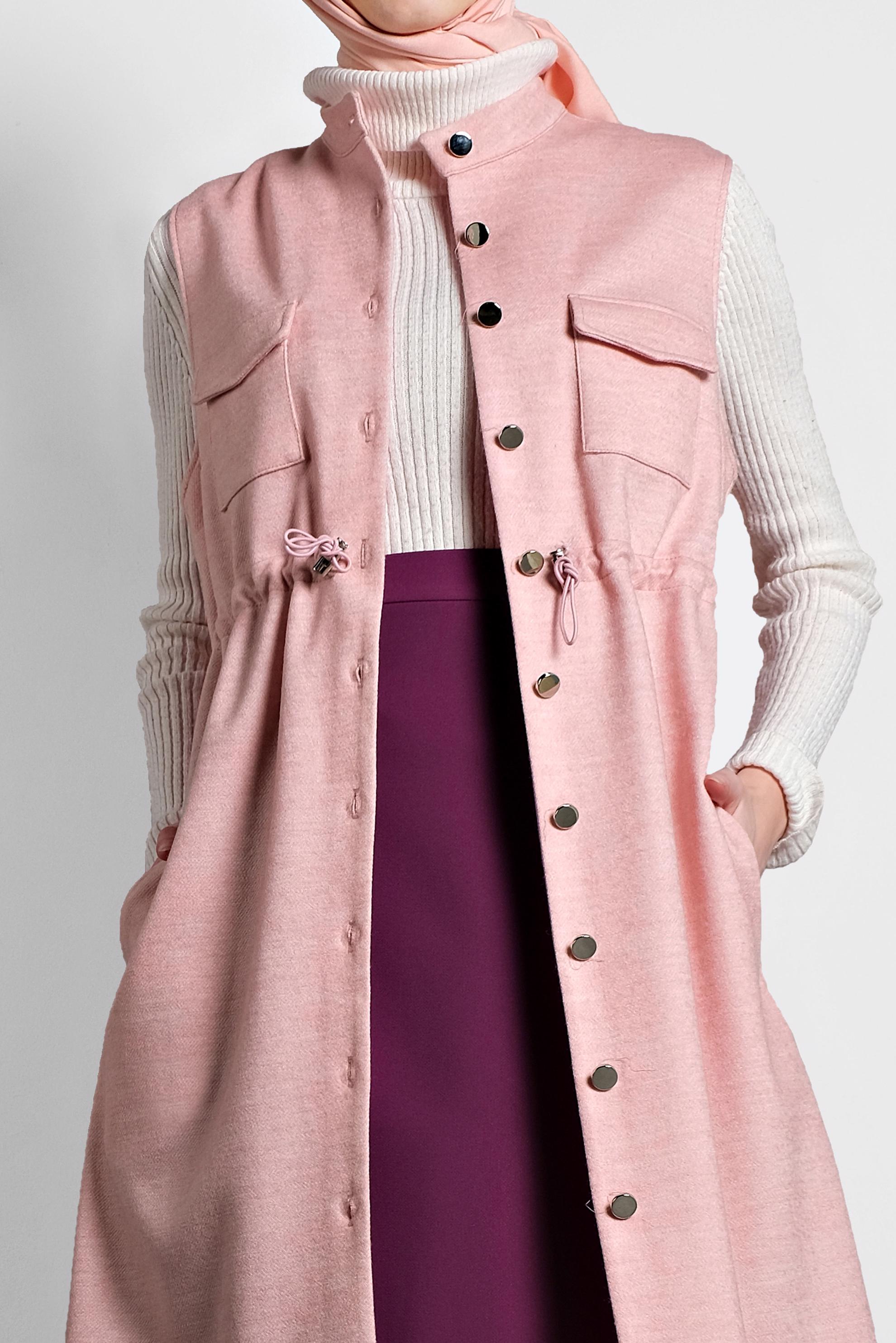 Tesettür giyim PUDRA BELİ BÜZGÜLÜ YELEK 40300