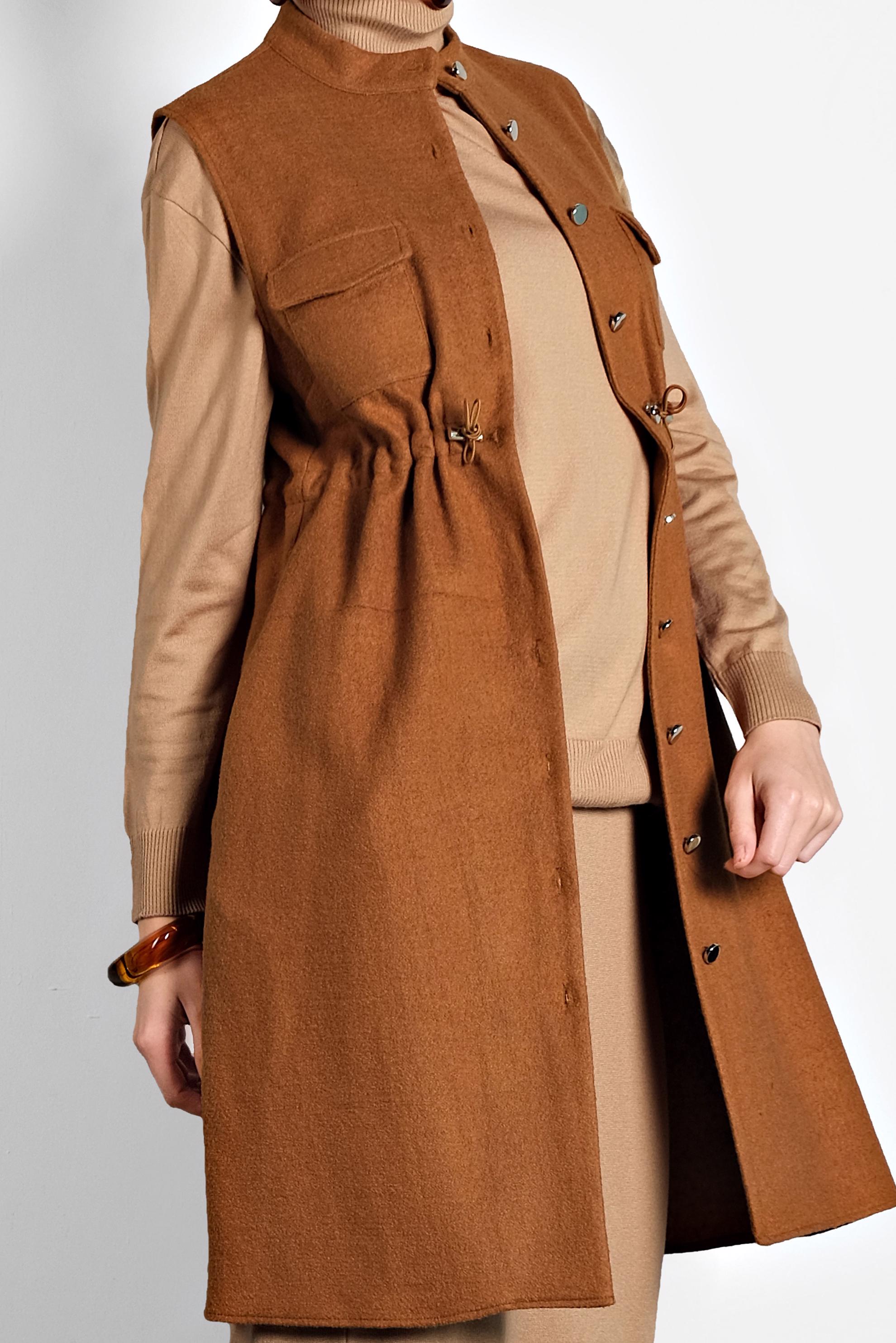 Tesettür giyim TABA BELİ BÜZGÜLÜ YELEK 40300