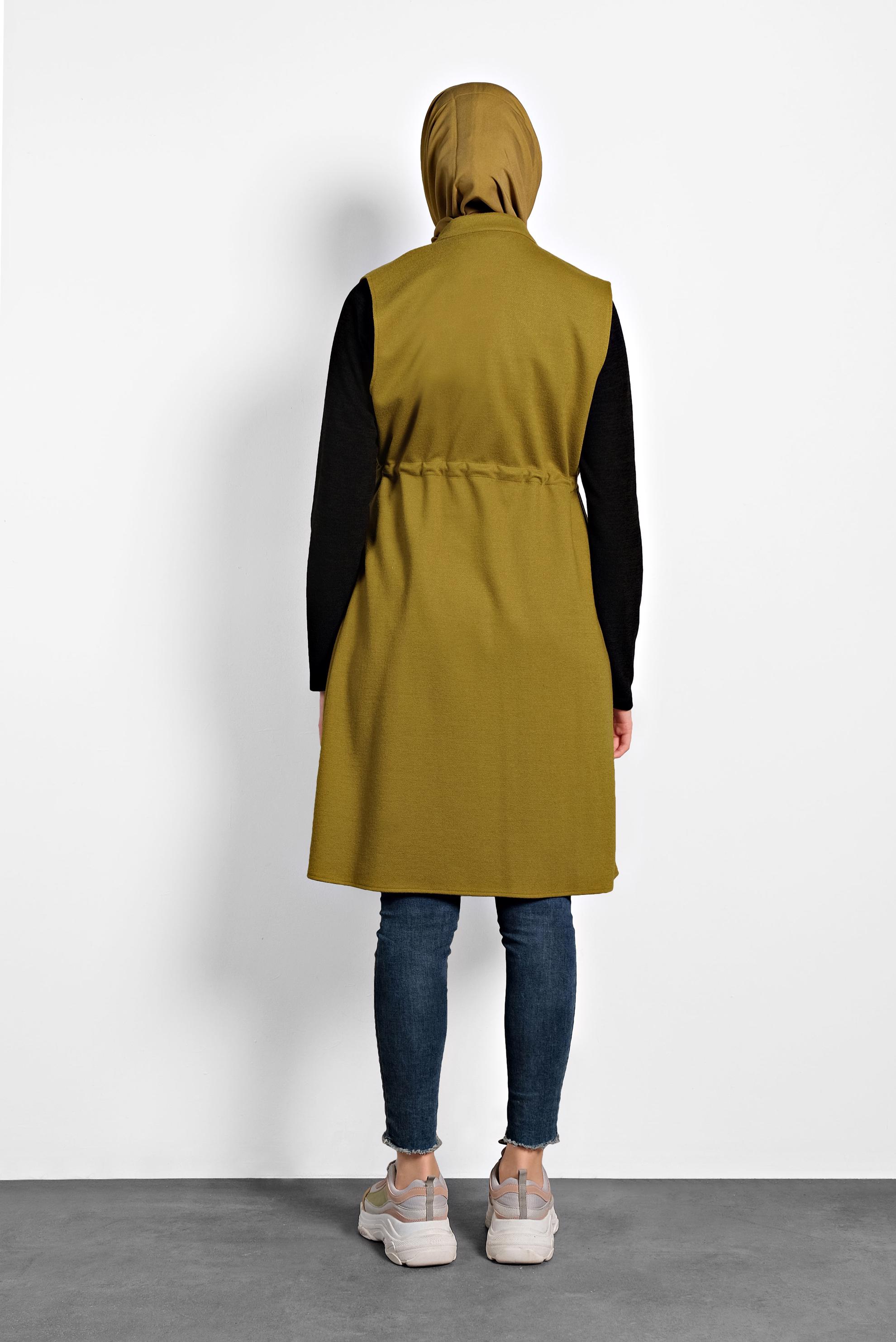 Tesettür giyim YEŞİL BELİ BÜZGÜLÜ YELEK 40300