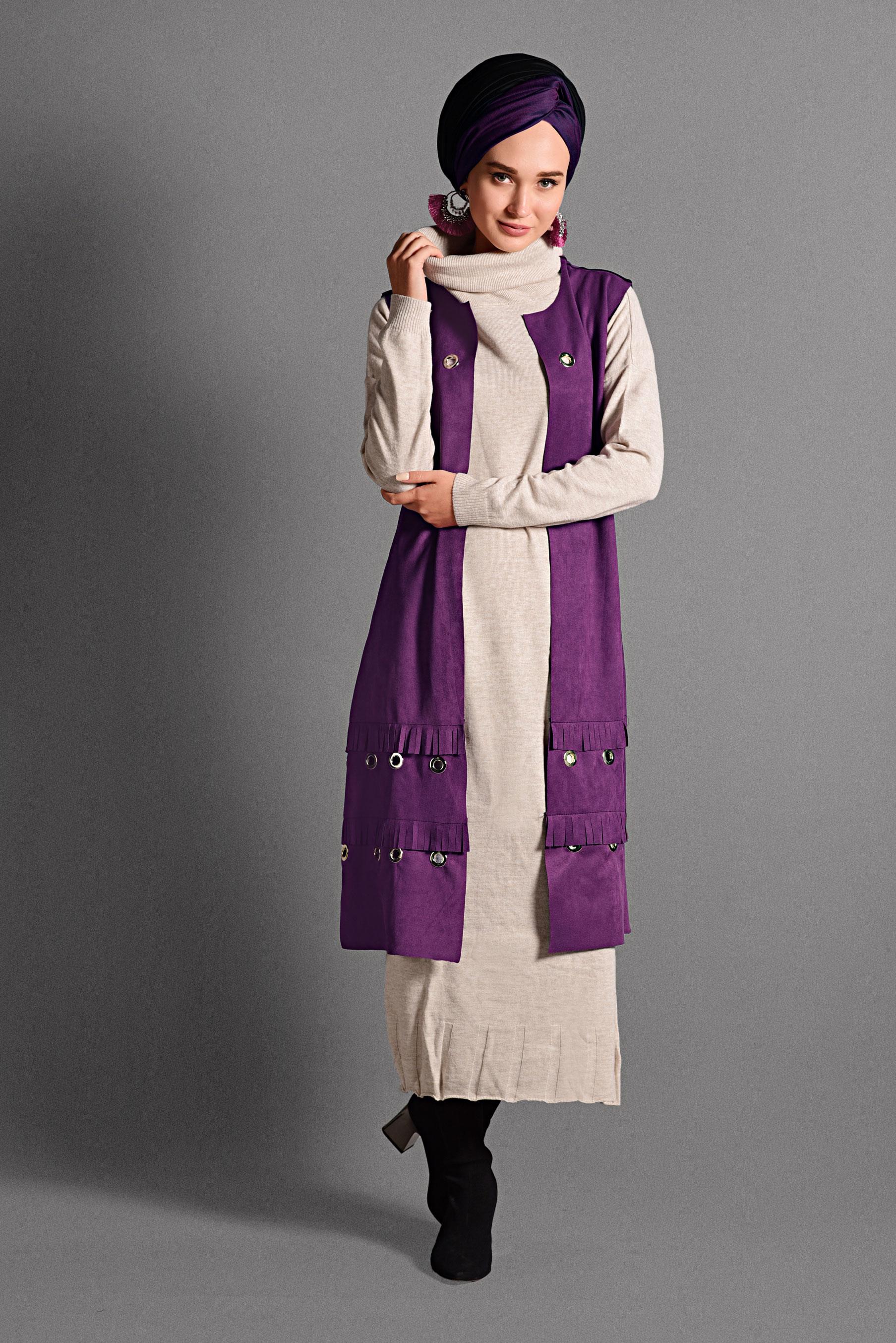 Hijab clothing PURPLE GROMMET DETAILED SUEDE VEST 4035 
