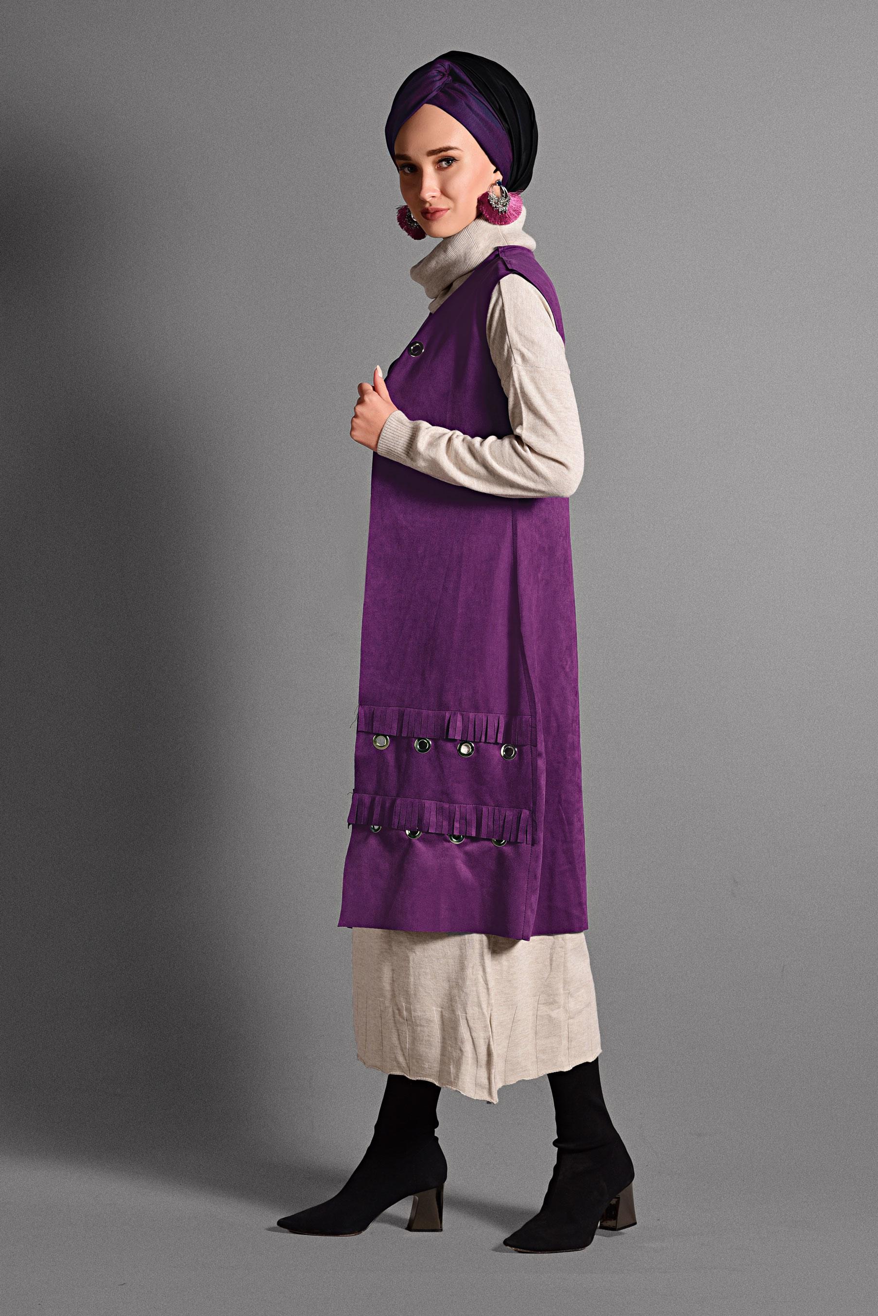Hijab clothing PURPLE GROMMET DETAILED SUEDE VEST 4035 