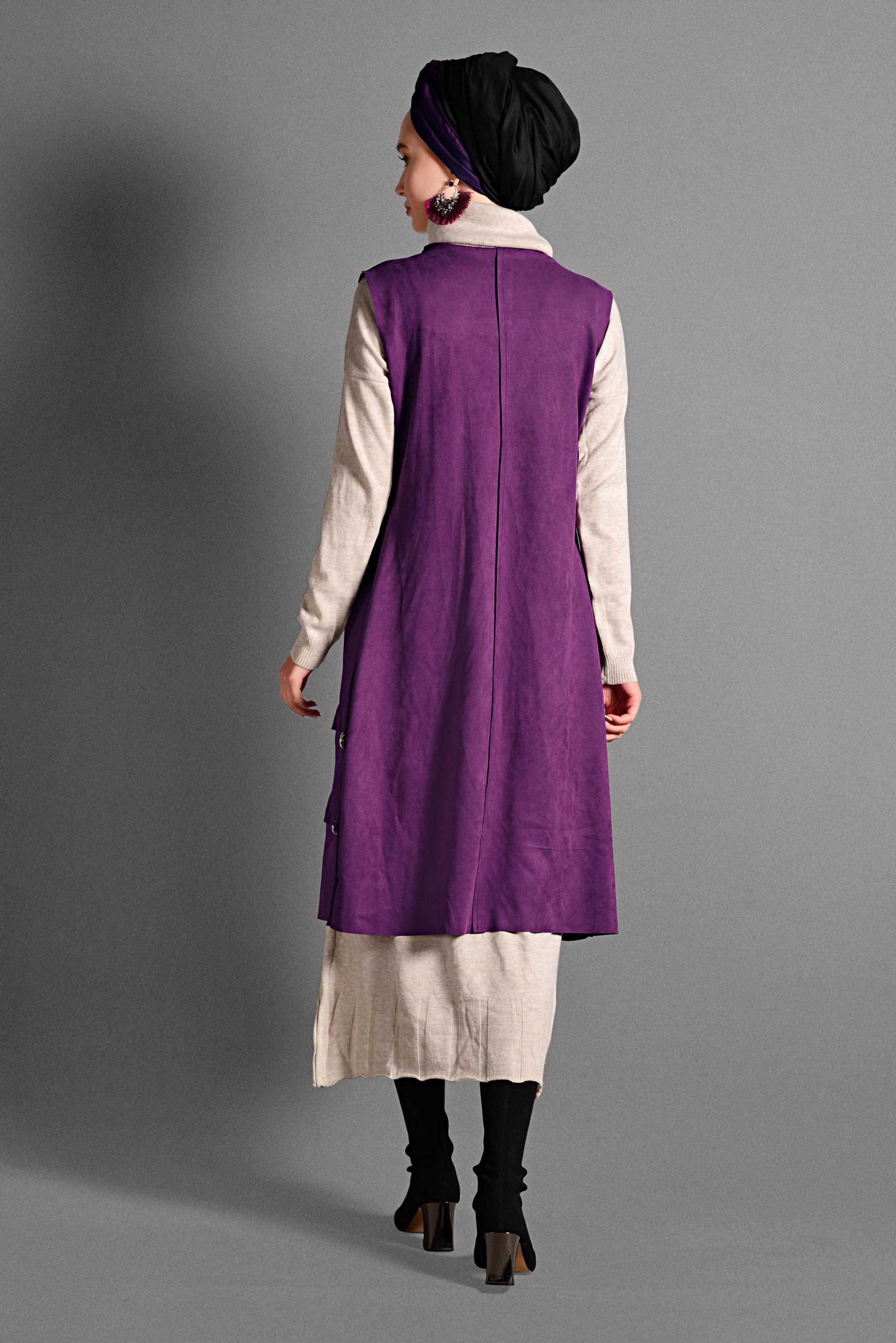 Hijab clothing PURPLE GROMMET DETAILED SUEDE VEST 4035 