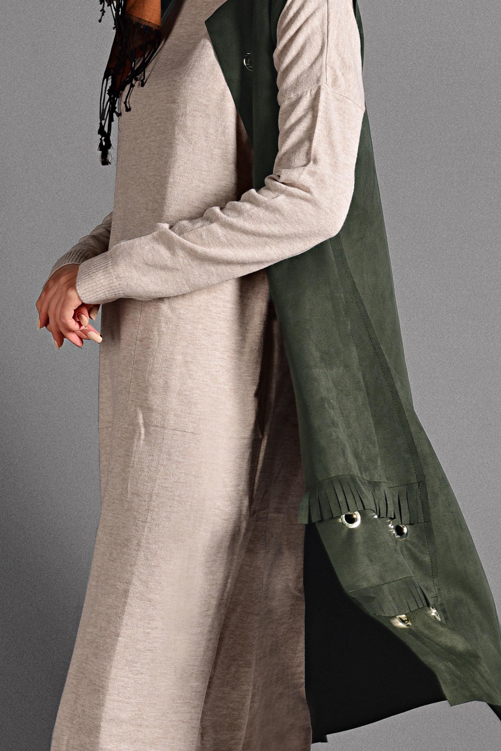 Hijab clothing KHAKI GROMMET DETAILED SUEDE VEST 4035 