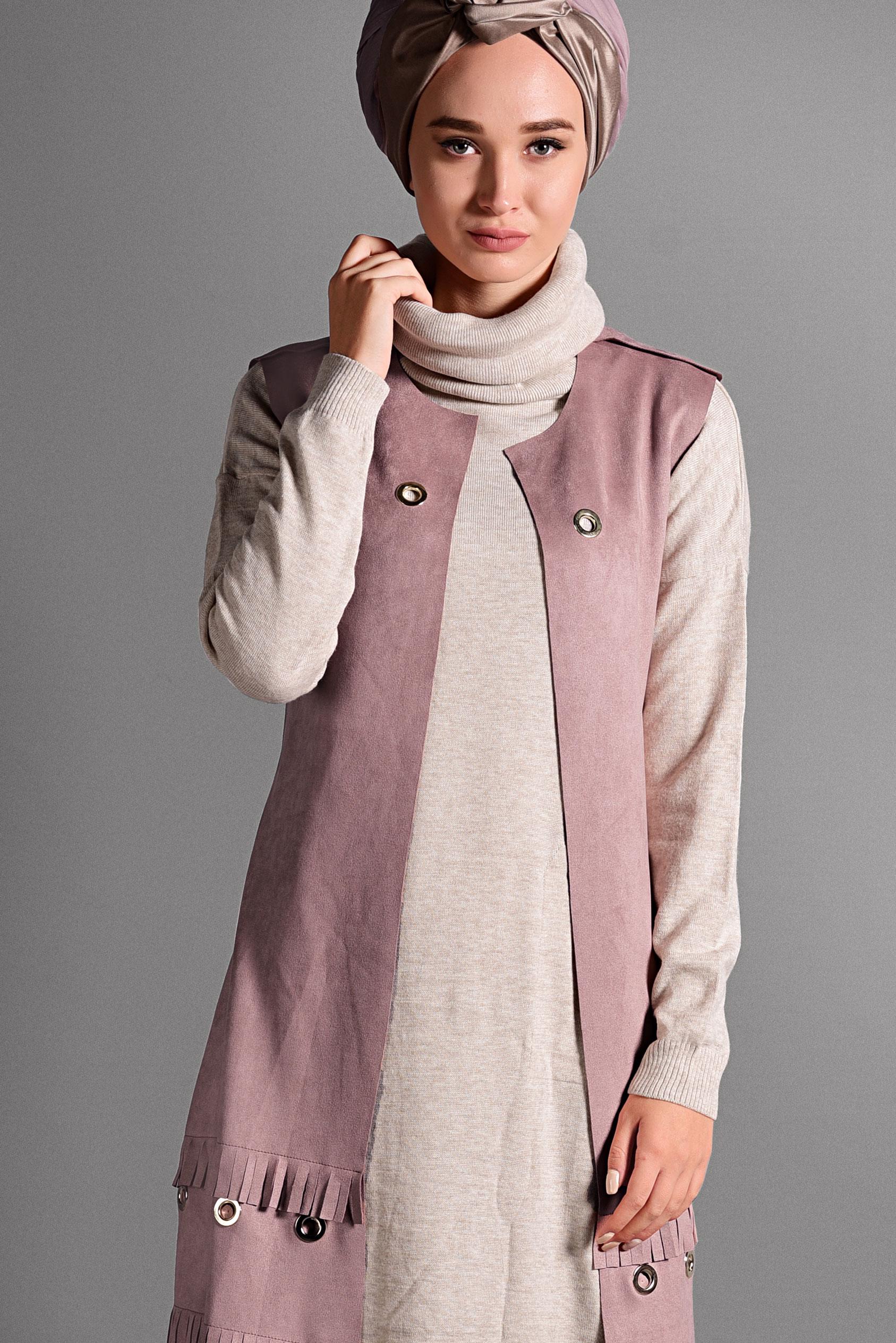 Hijab clothing POWDER GROMMET DETAILED SUEDE VEST 4035 
