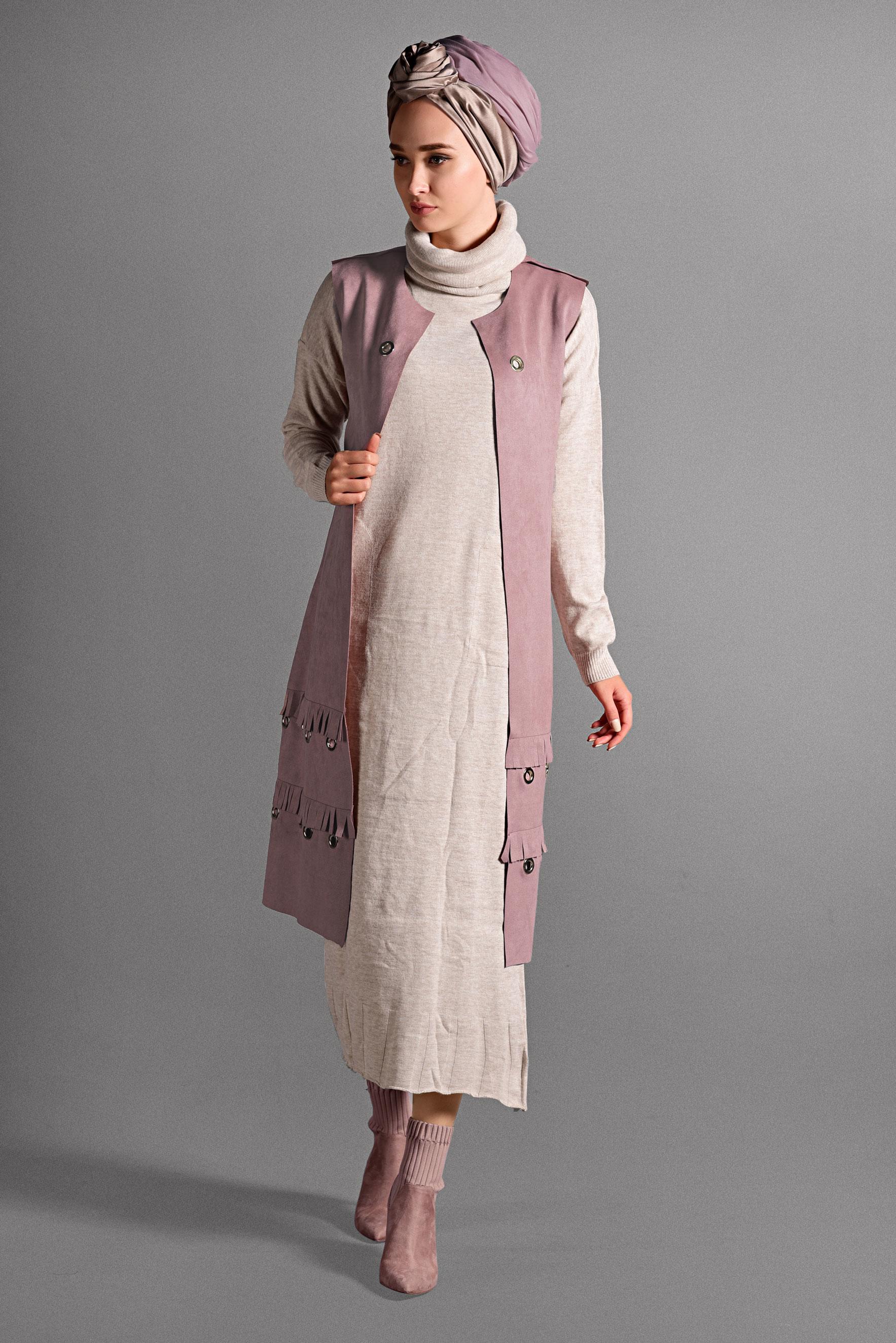 Hijab clothing POWDER GROMMET DETAILED SUEDE VEST 4035 