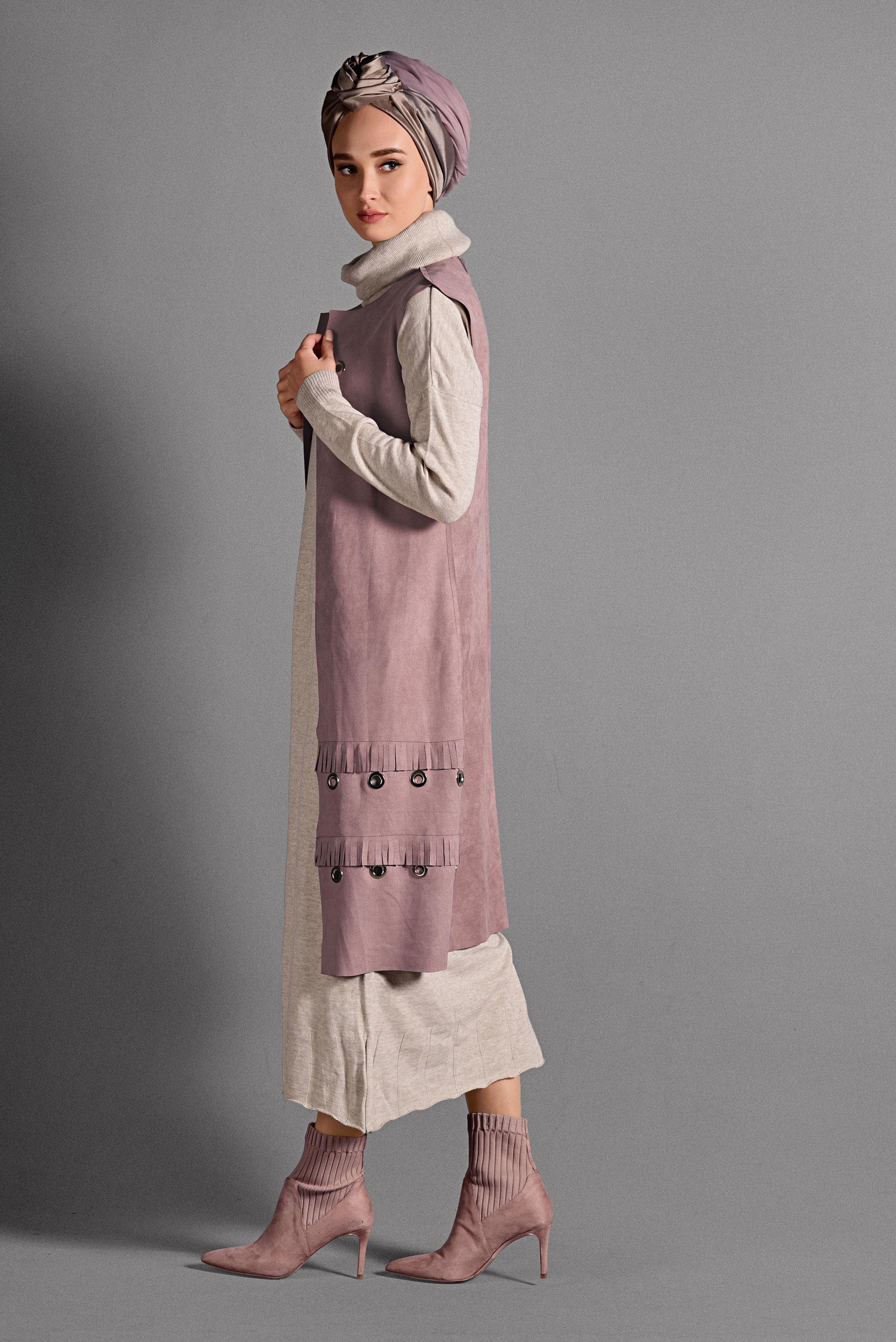 Hijab clothing POWDER GROMMET DETAILED SUEDE VEST 4035 