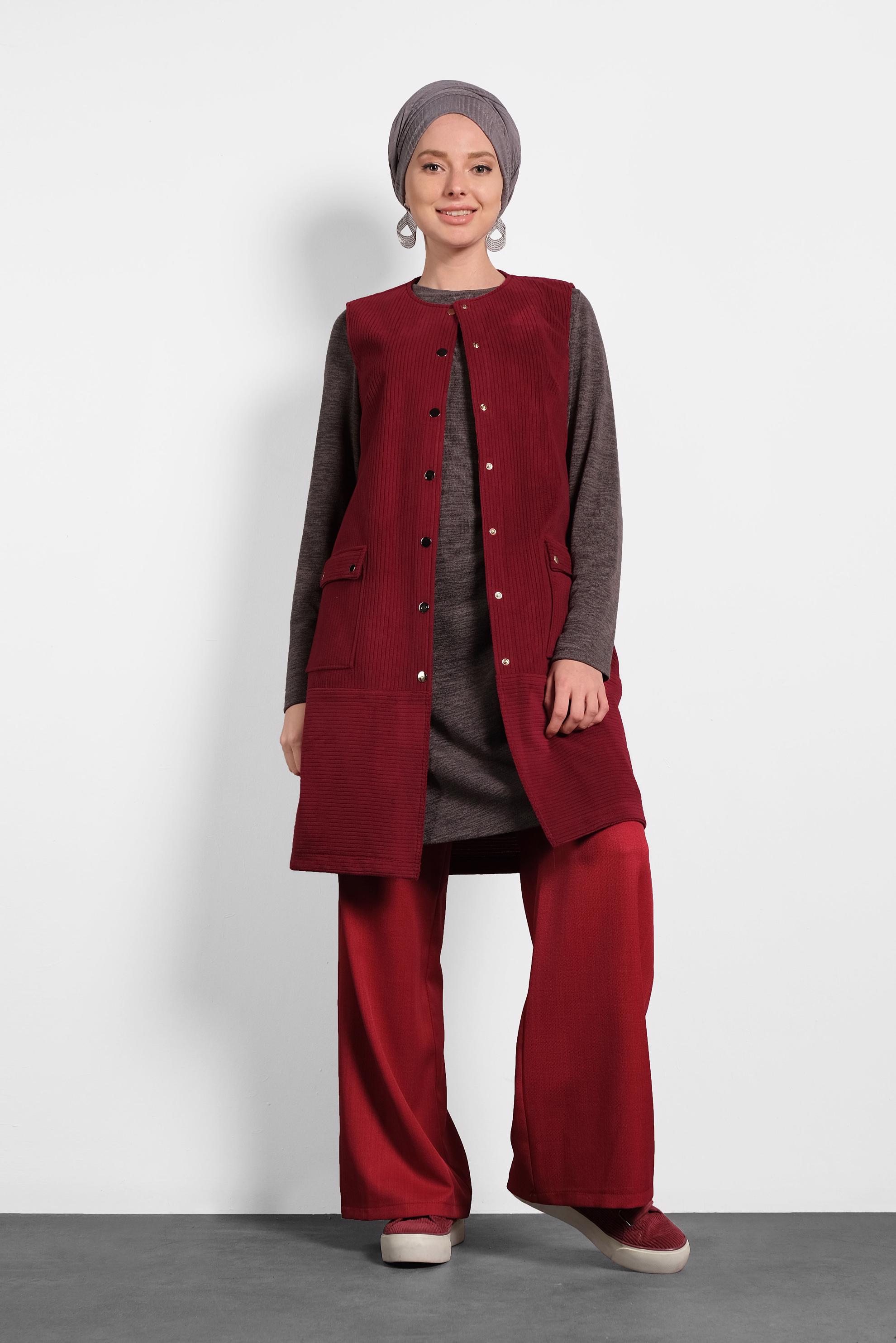 Hijab clothing CLARET RED CORDUROY VEST 40352 