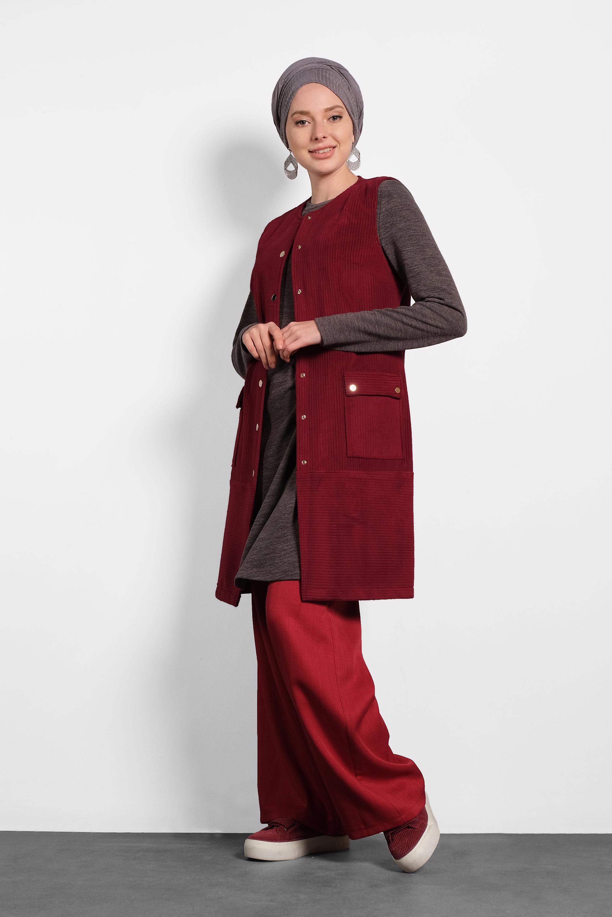 Hijab clothing CLARET RED CORDUROY VEST 40352 