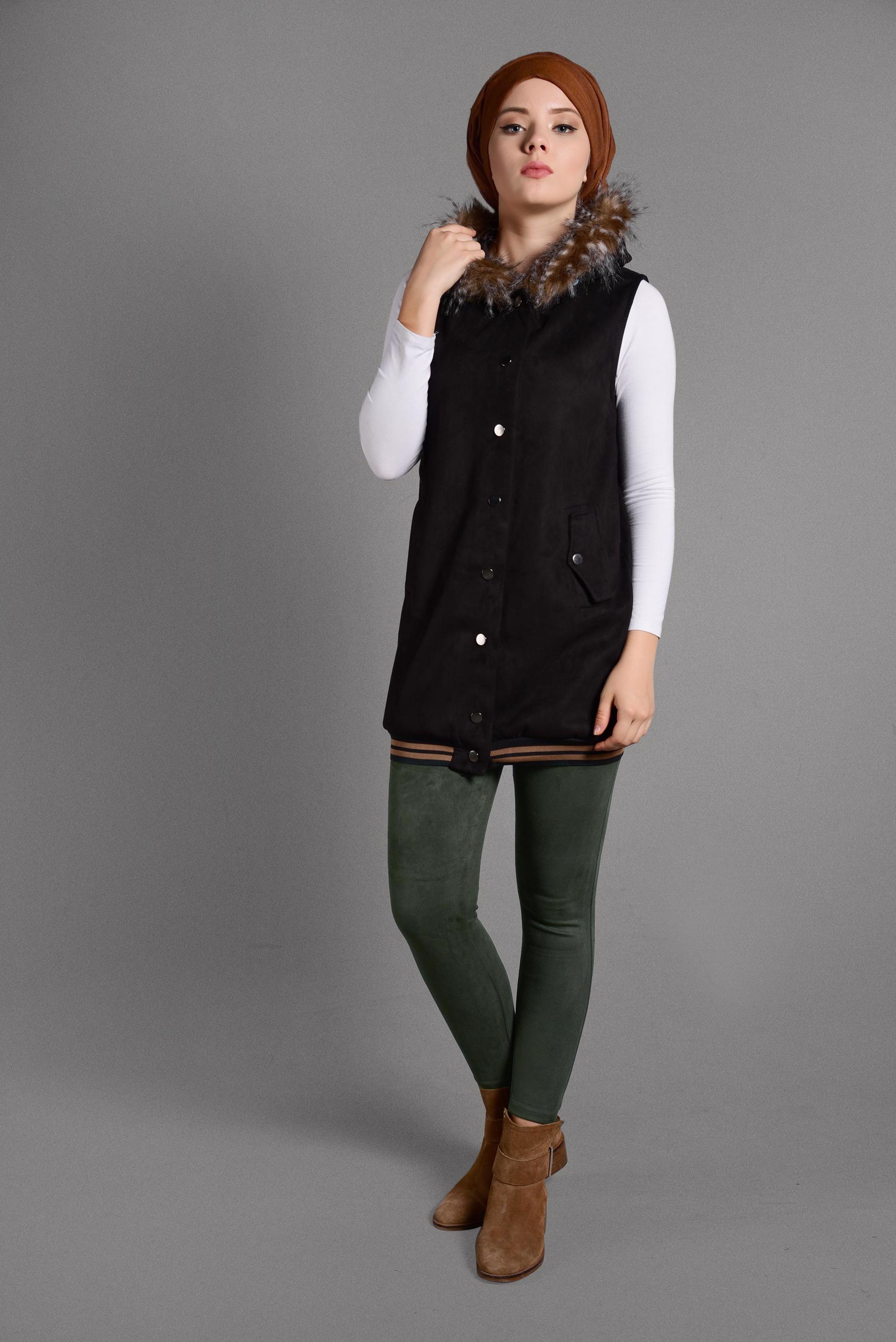 Vêtements hijab NOIR GILET À COL EN FOURRURE 4036