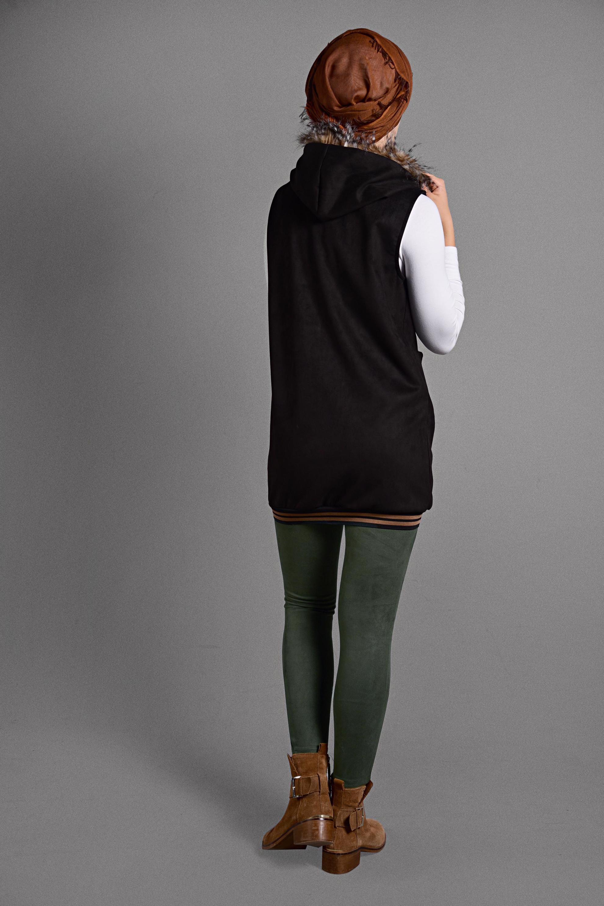 Vêtements hijab NOIR GILET À COL EN FOURRURE 4036