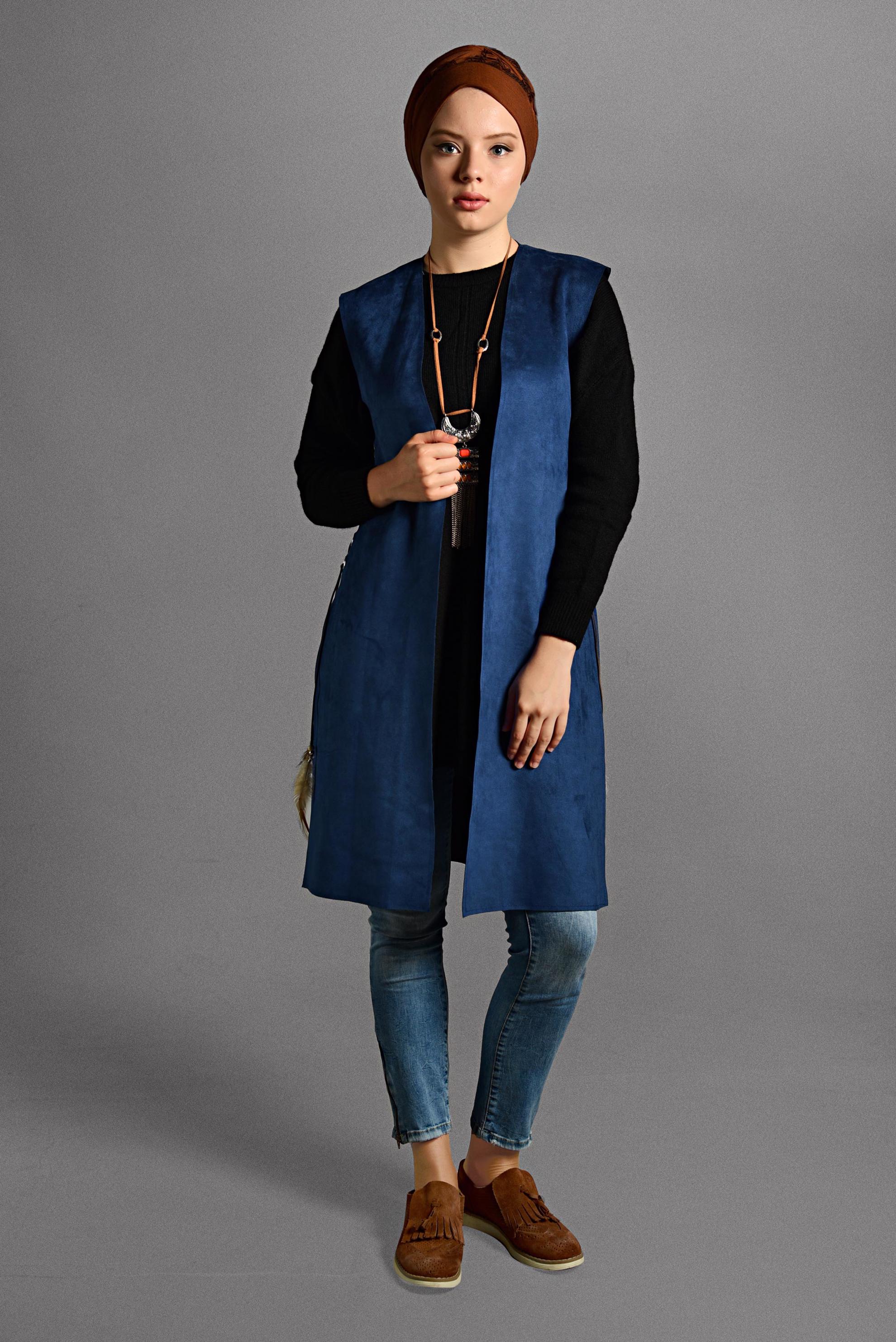 Hijab clothing NAVY BLUE GROMMET DETAILED VEST 4037 