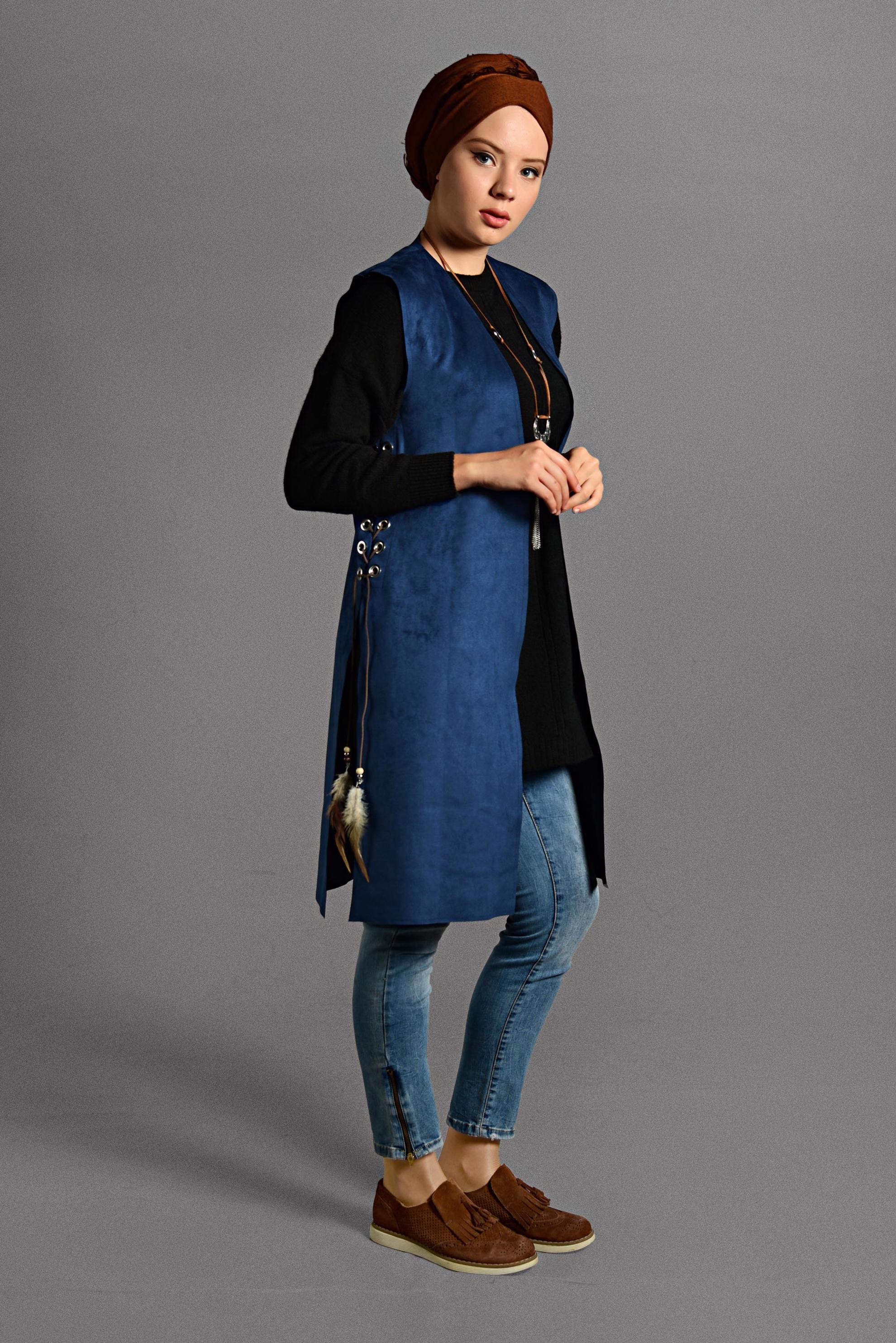 Hijab clothing NAVY BLUE GROMMET DETAILED VEST 4037 