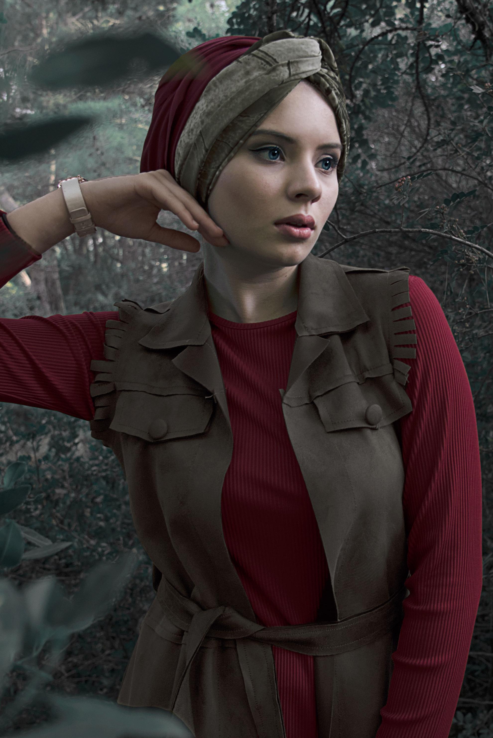 Hijab clothing KHAKI BELTED SUEDE VEST 4038 