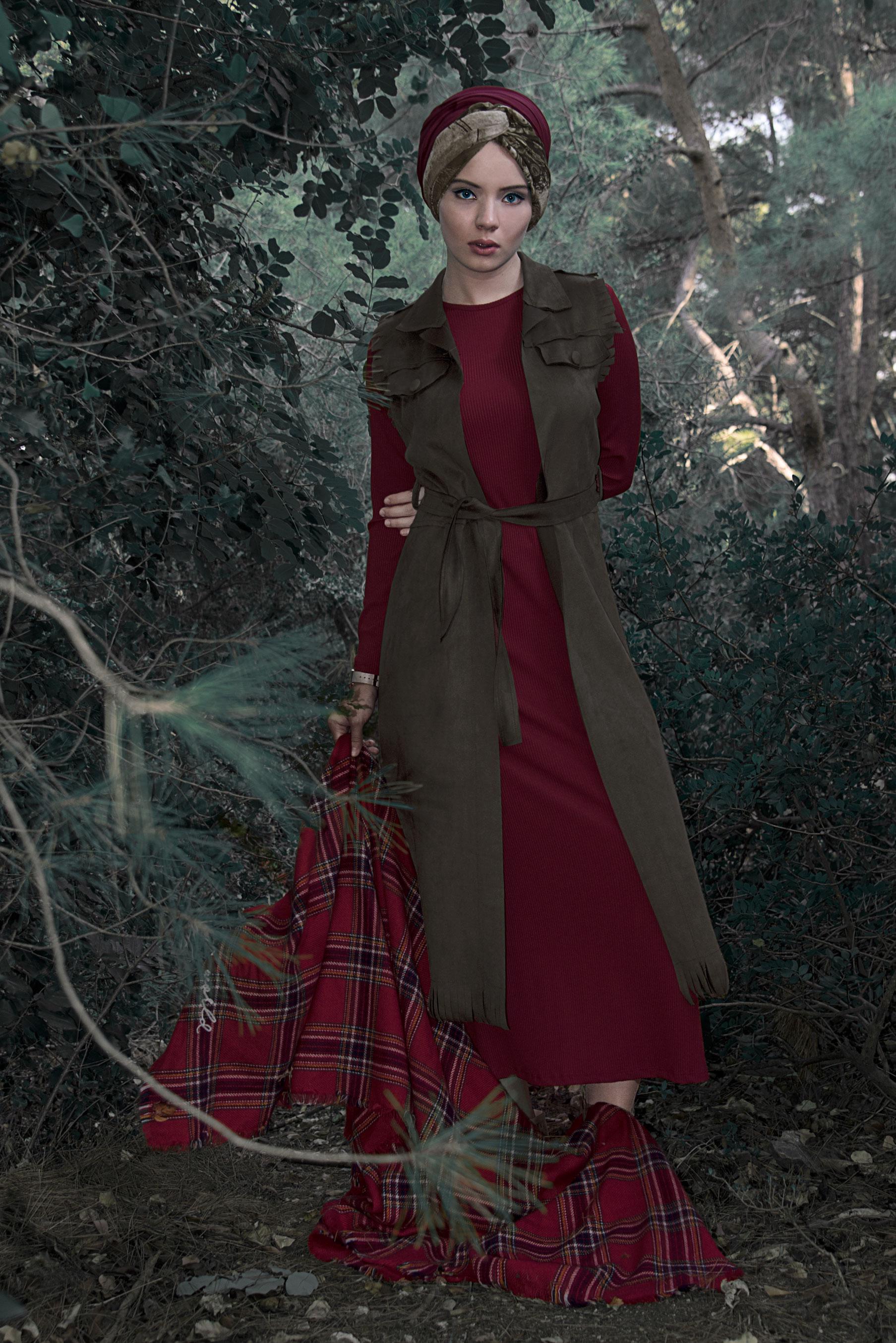 Hijab clothing KHAKI BELTED SUEDE VEST 4038 