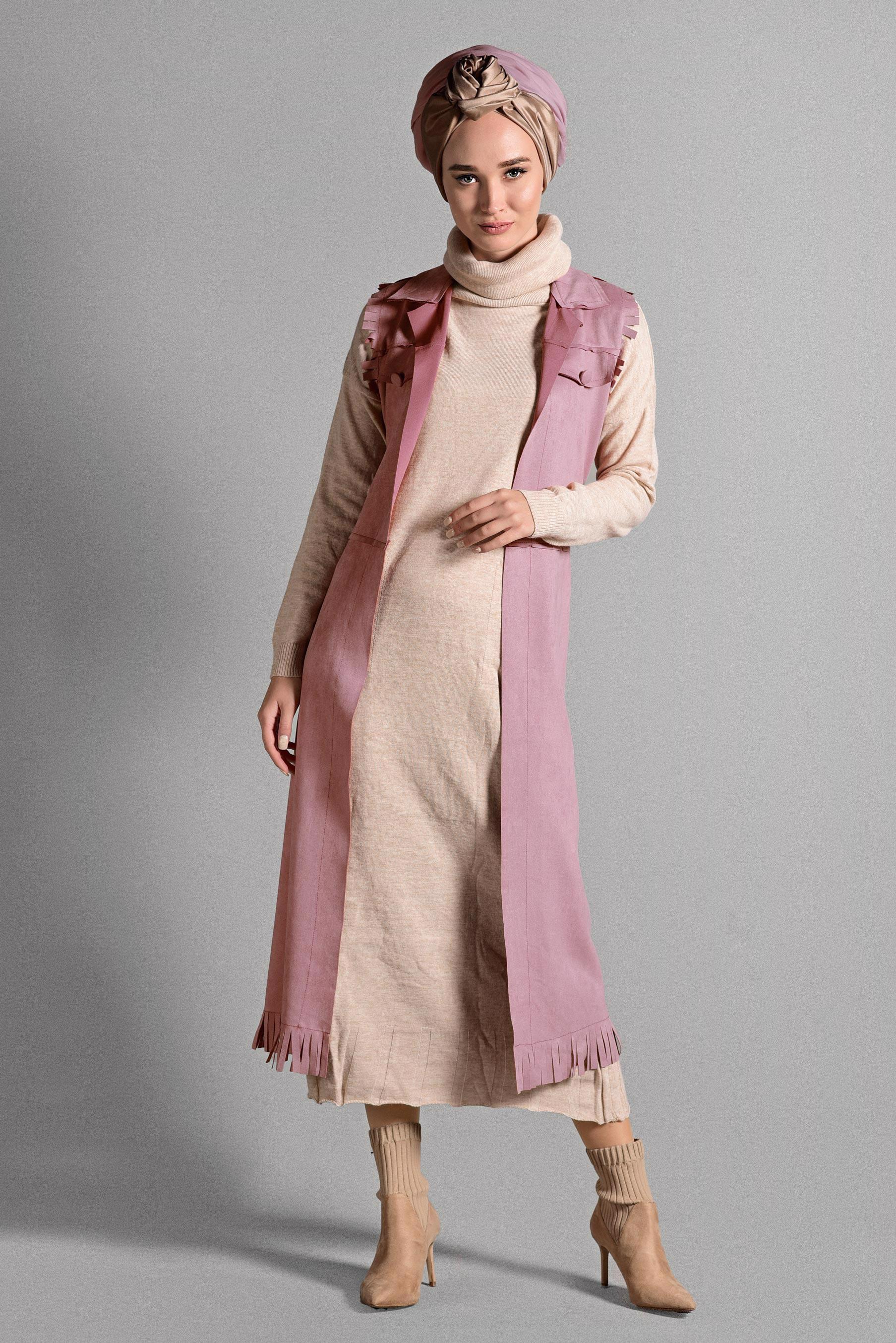 Hijab clothing POWDER BELTED SUEDE VEST 4038 