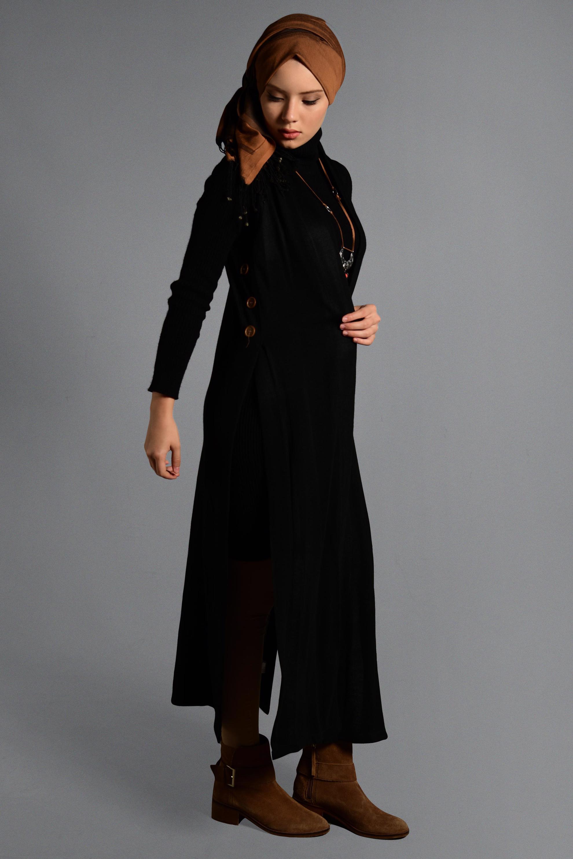 Tesettür giyim SİYAH YIRTMAÇ DETAYLI TRİKO YELEK 4070