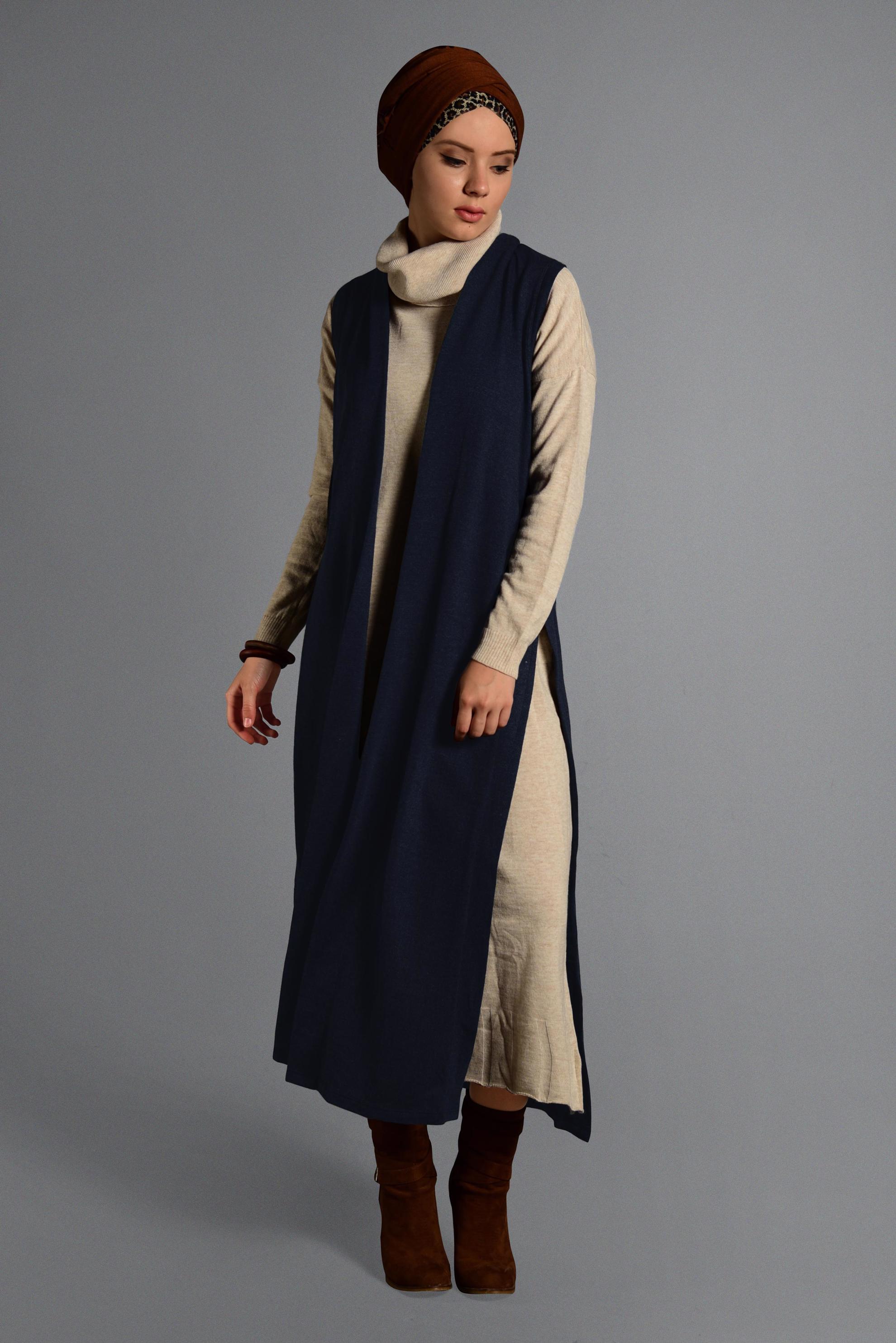 Tesettür giyim LACİVERT YIRTMAÇ DETAYLI TRİKO YELEK 4070