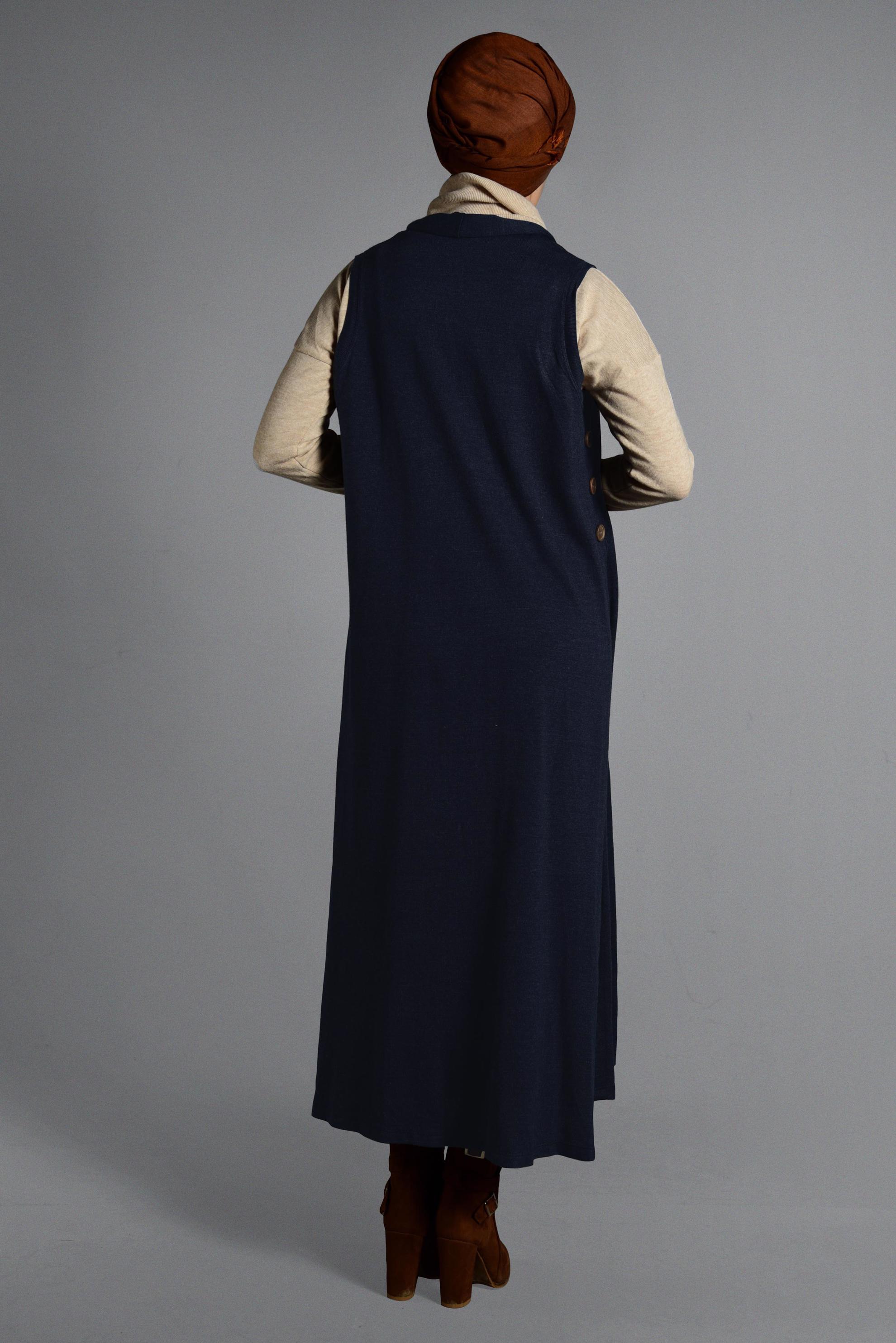 Tesettür giyim LACİVERT YIRTMAÇ DETAYLI TRİKO YELEK 4070