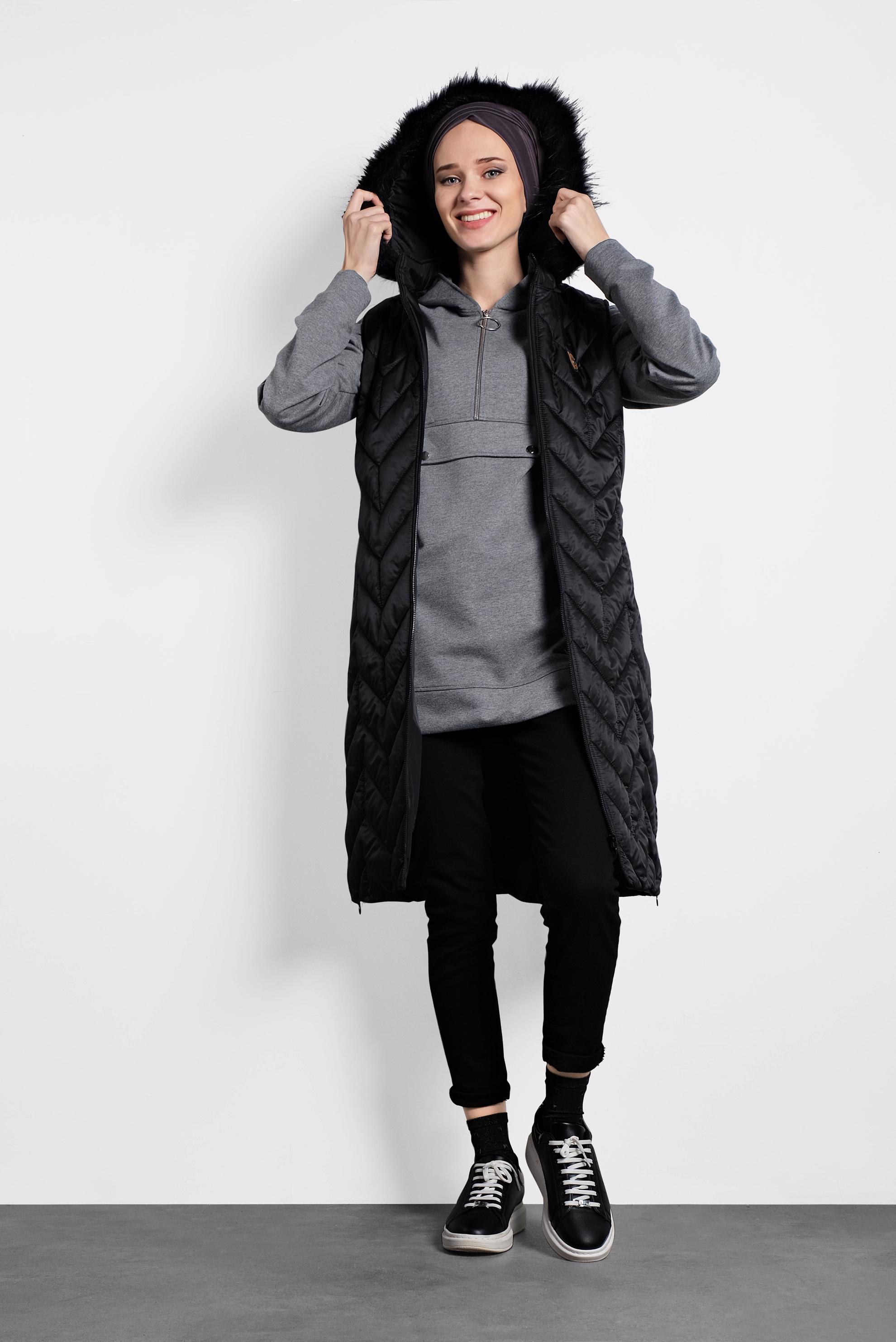 Tesettür giyim SİYAH ŞİŞME KAPİTONE YELEK 90053