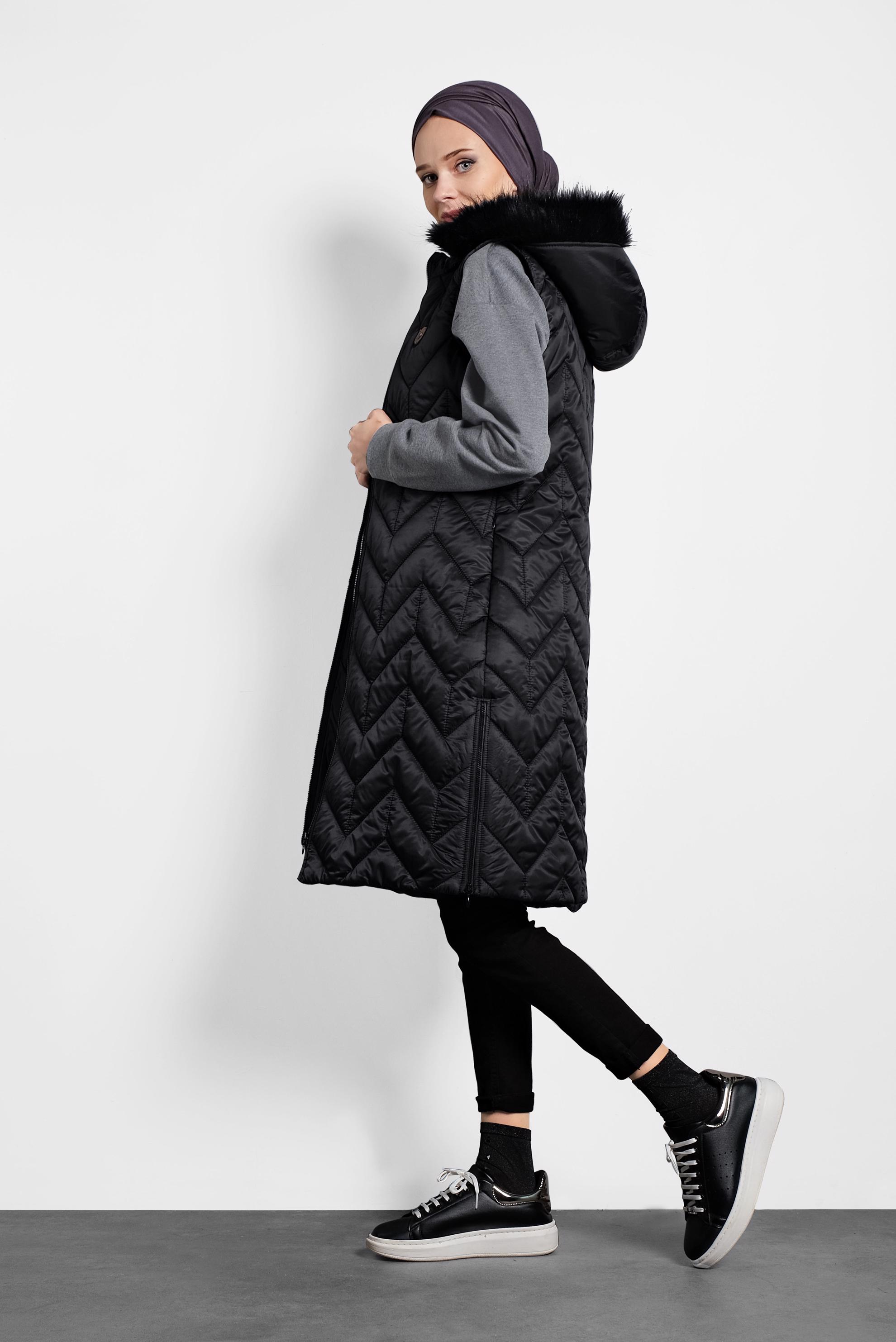 Tesettür giyim SİYAH ŞİŞME KAPİTONE YELEK 90053