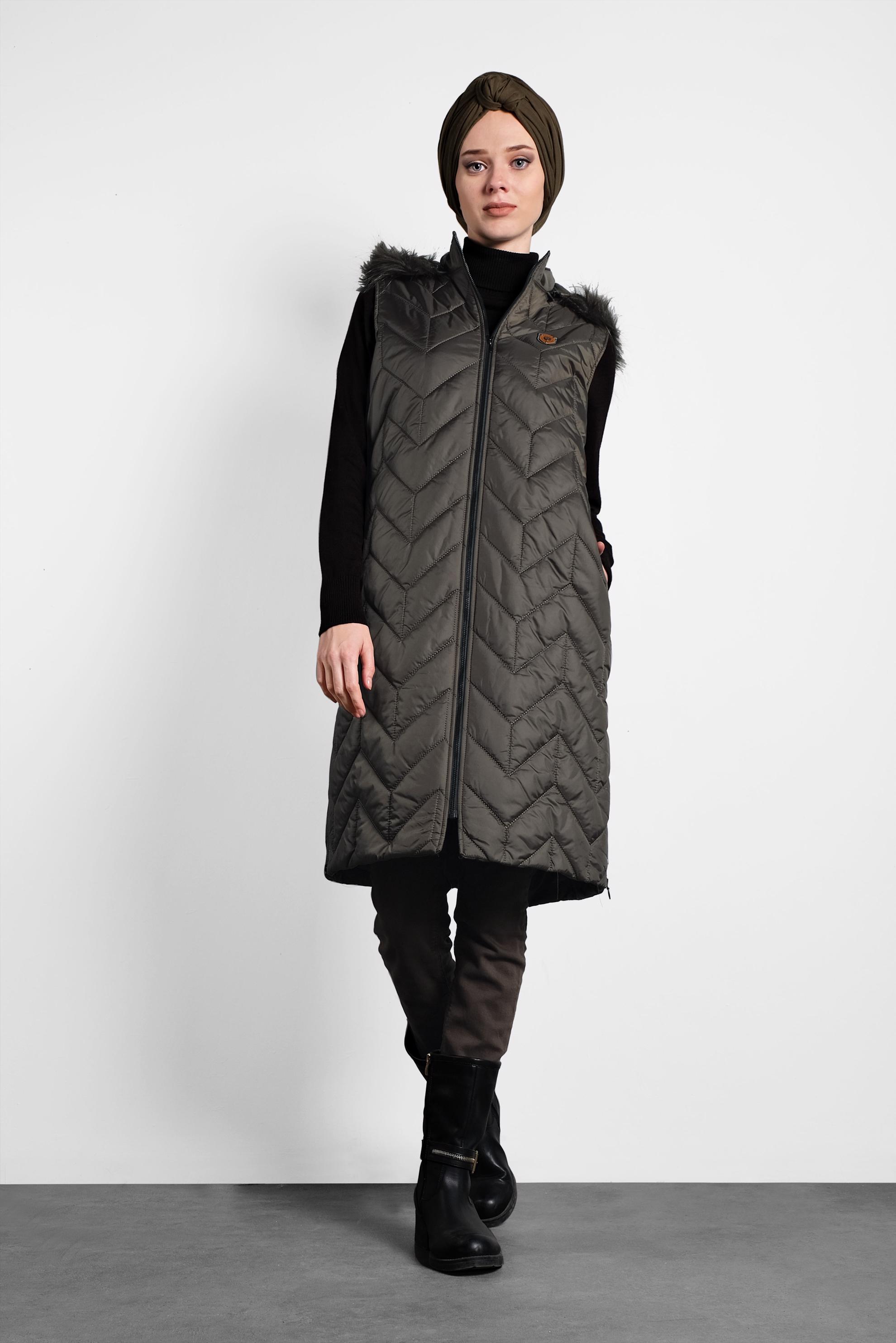 Tesettür giyim HAKİ ŞİŞME KAPİTONE YELEK 90053