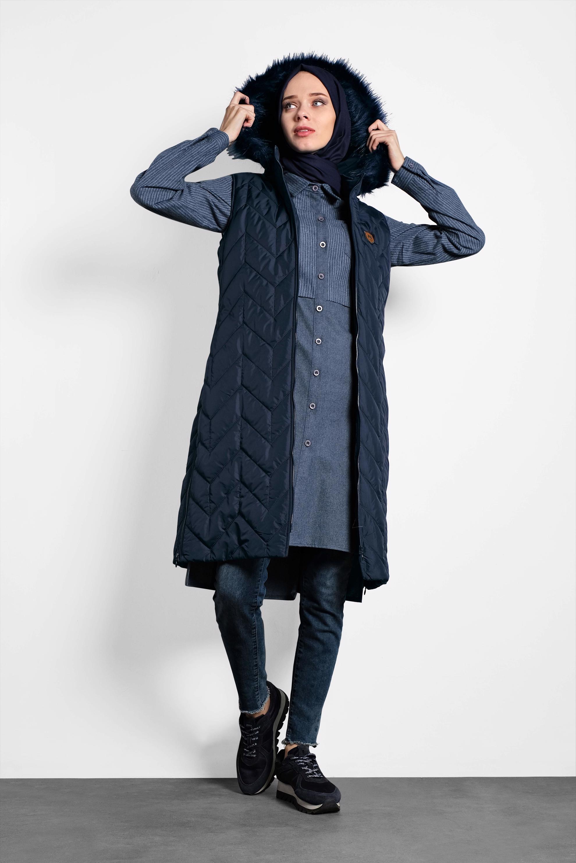 Tesettür giyim LACİVERT ŞİŞME KAPİTONE YELEK 90053