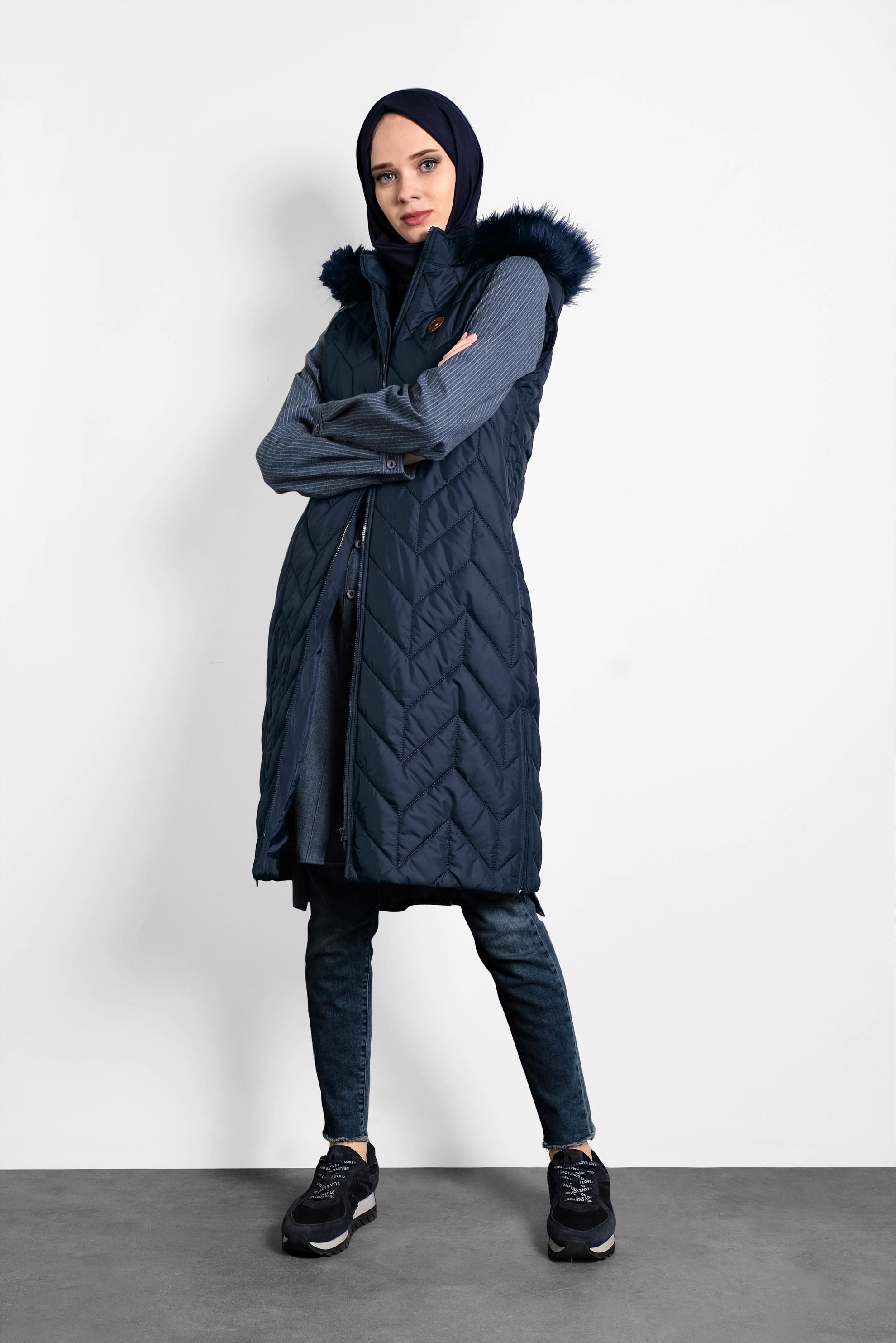 Tesettür giyim LACİVERT ŞİŞME KAPİTONE YELEK 90053