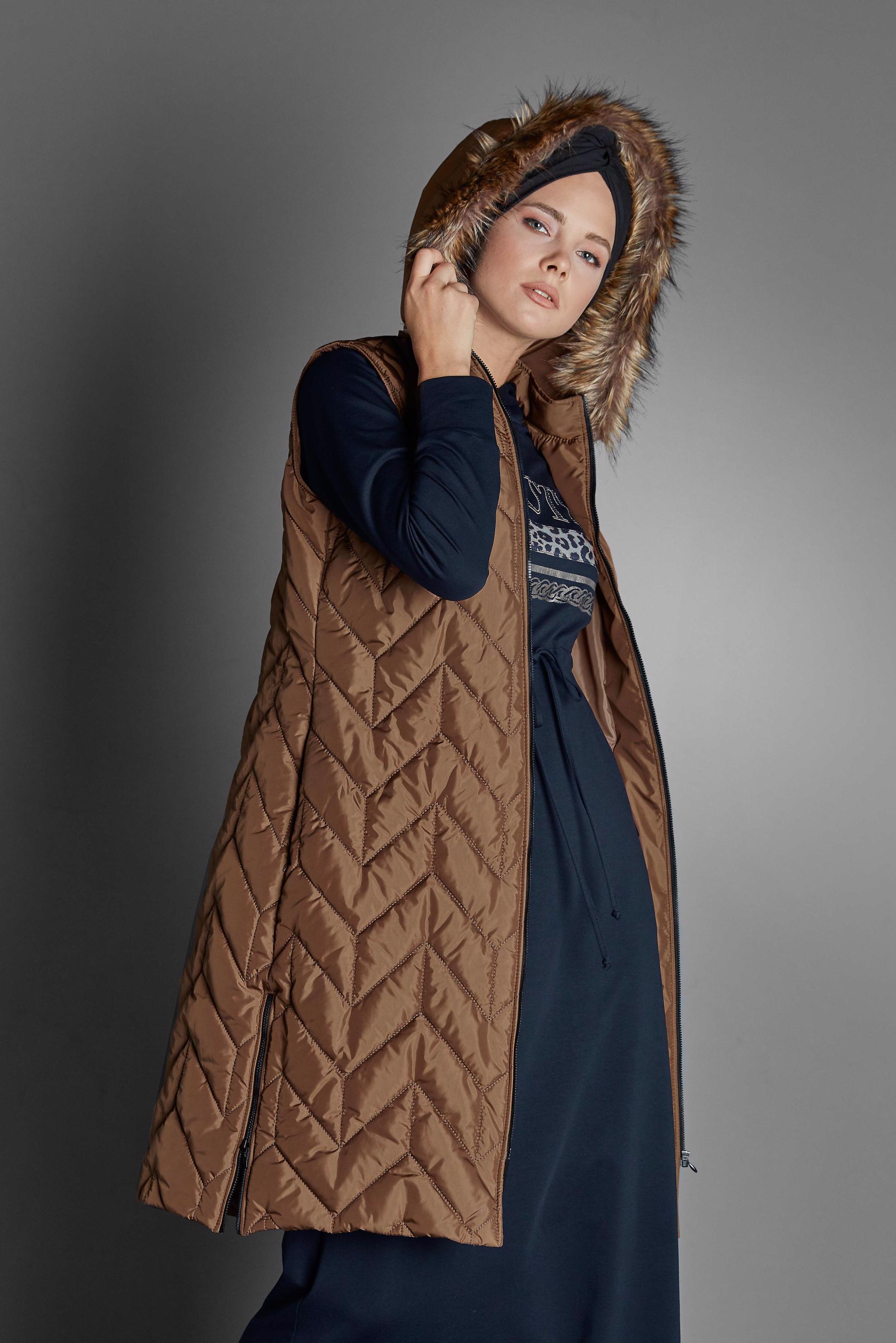 Tesettür giyim TABA ŞİŞME KAPİTONE YELEK 90053